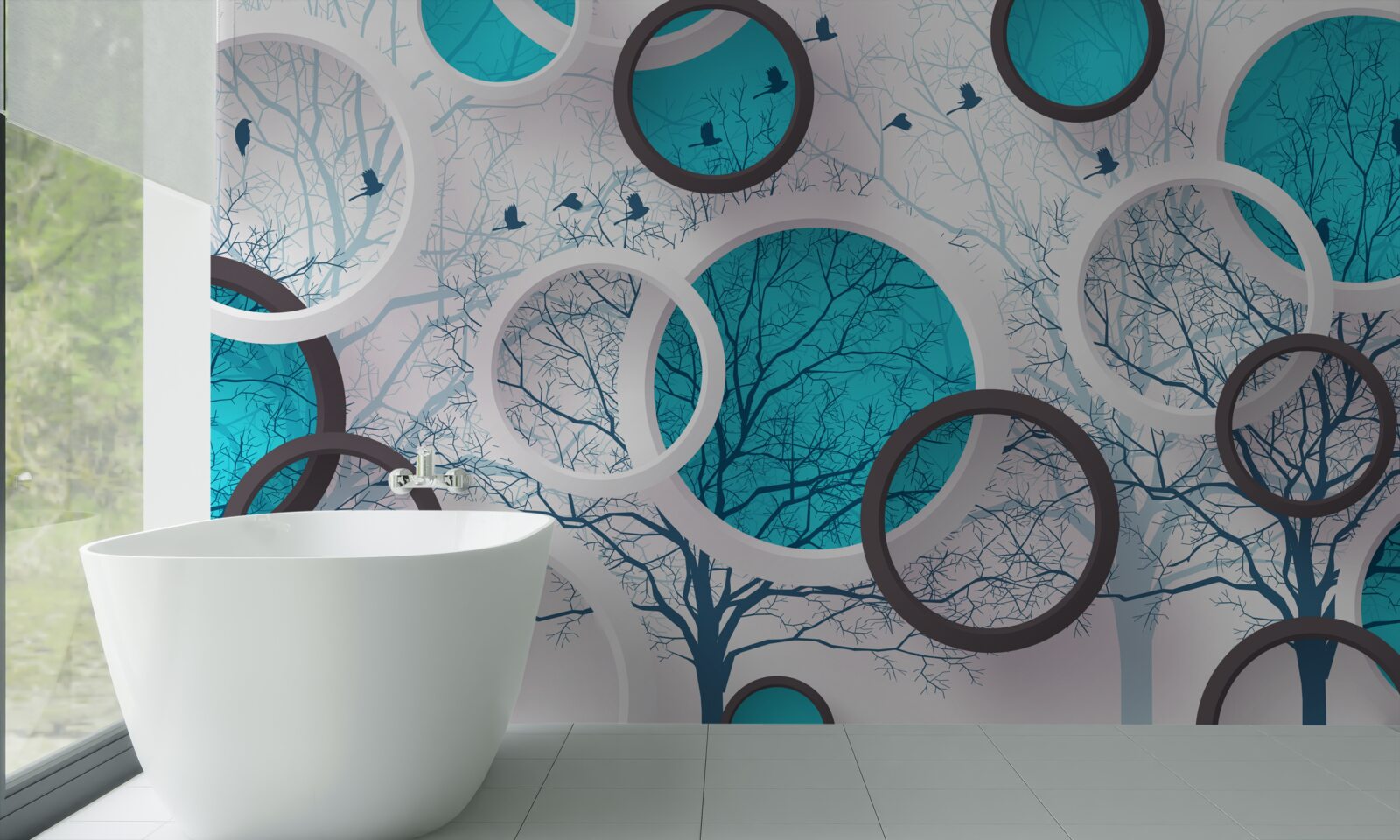 Fototapeta turkusowe koła i drzewa