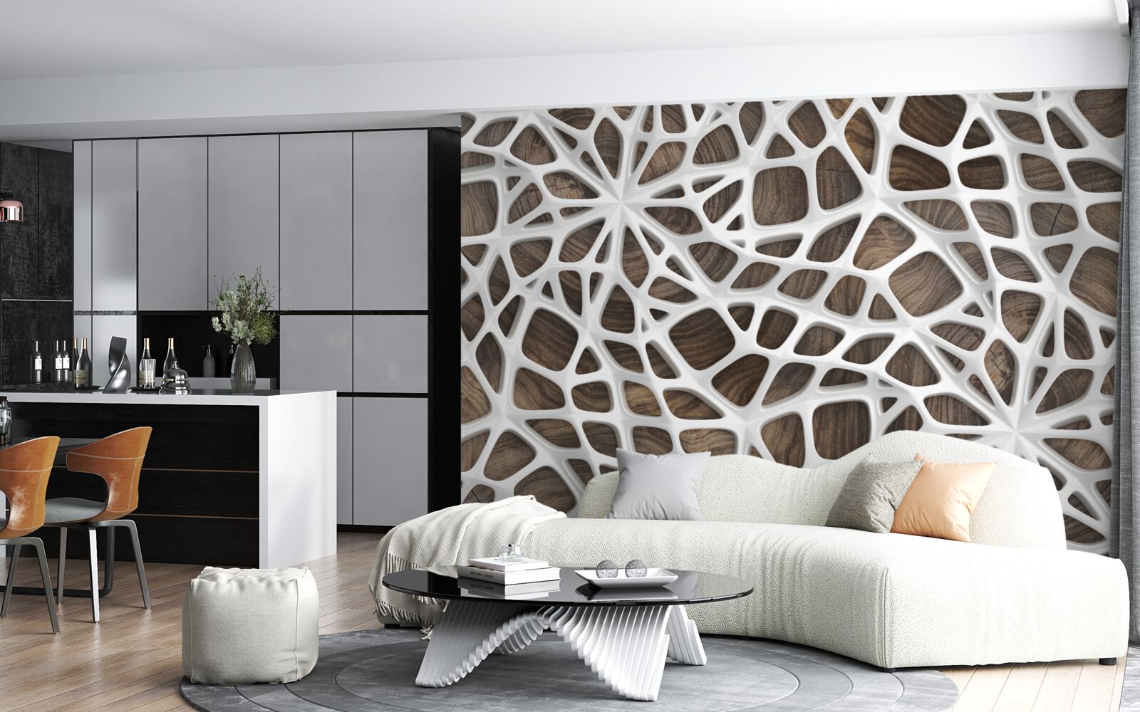 Fototapeta wolumetryczna śnieżnobiała sieć