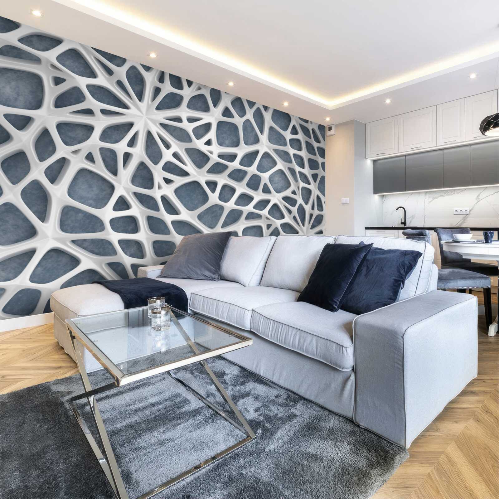 Fototapeta biała koronka na niebieskim tle