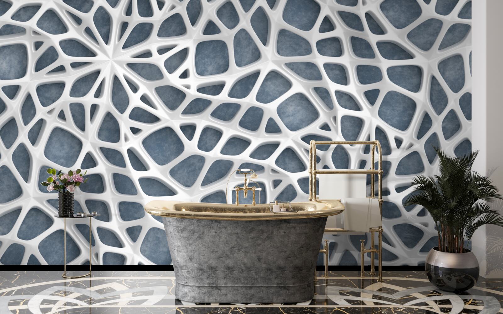 Fototapeta biała koronka na niebieskim tle