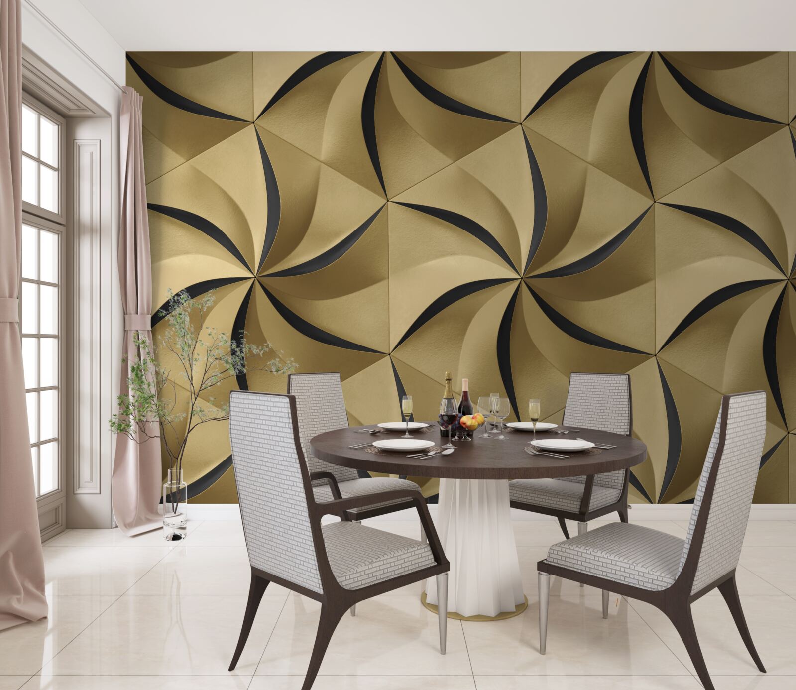 Fototapeta musztardowe gwiazdki w geometrycznym stylu