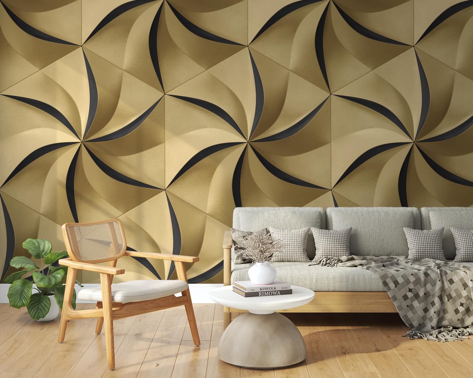 Fototapeta musztardowe gwiazdki w geometrycznym stylu