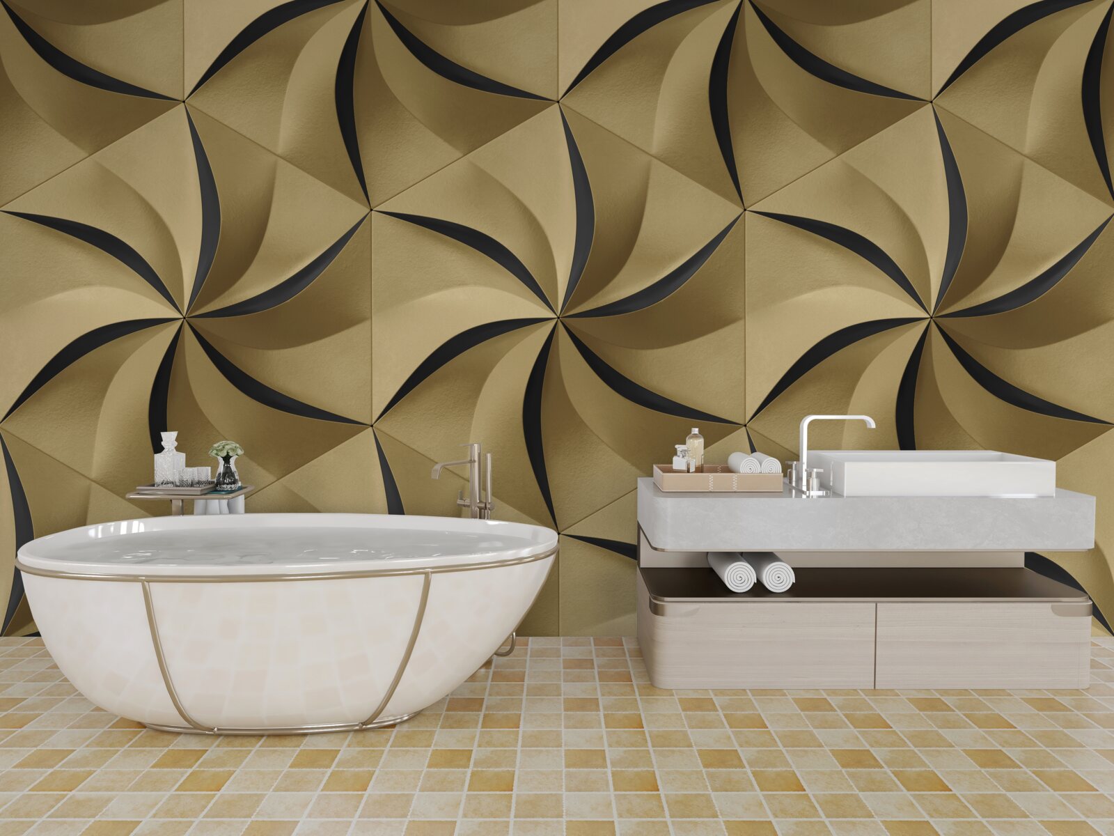 Fototapeta musztardowe gwiazdki w geometrycznym stylu