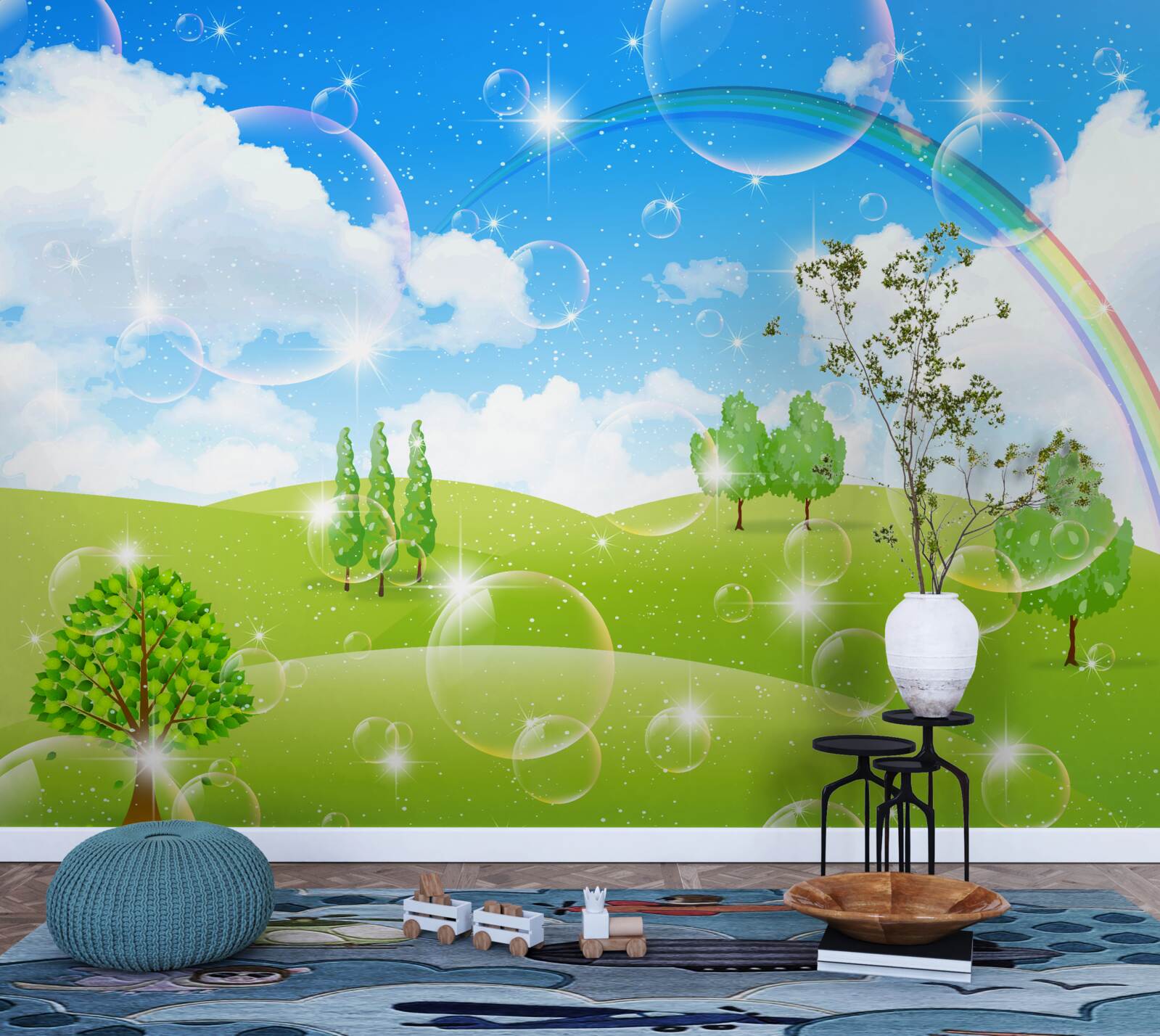 Fototapeta letnie pola z zielonymi drzewami