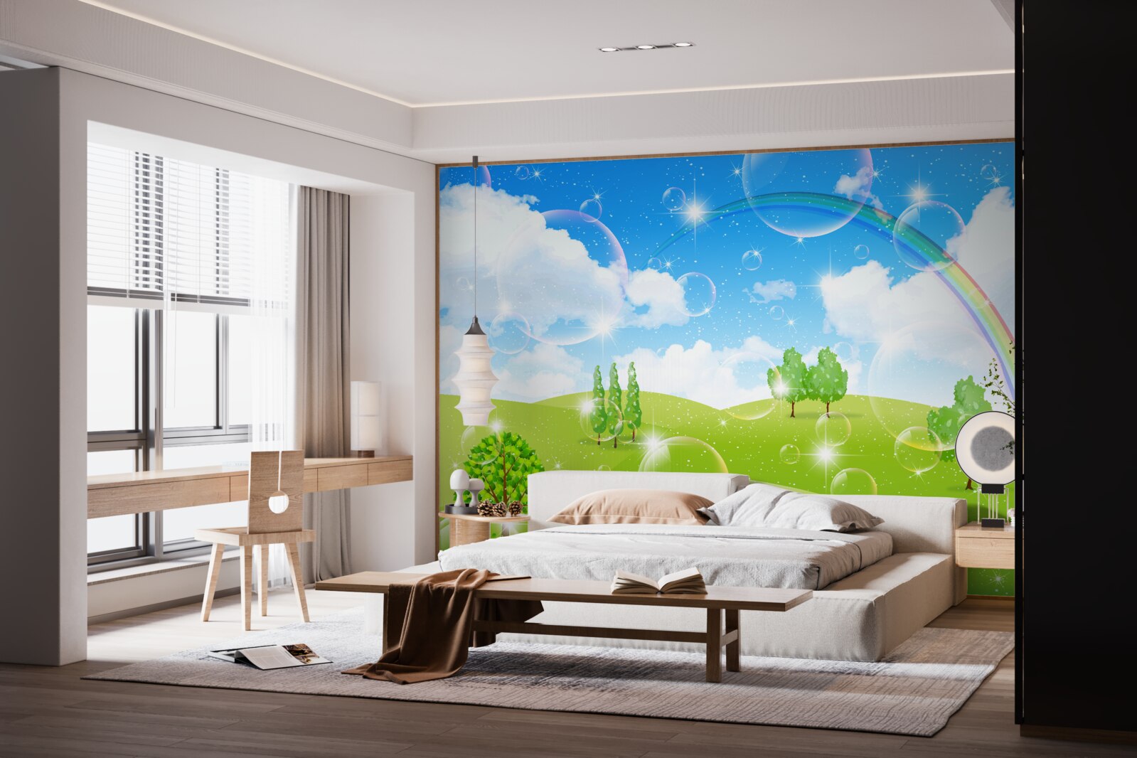 Fototapeta letnie pola z zielonymi drzewami