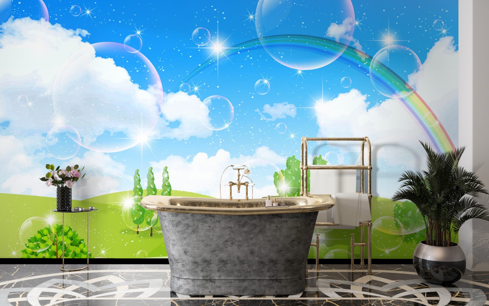 Fototapeta letnie pola z zielonymi drzewami