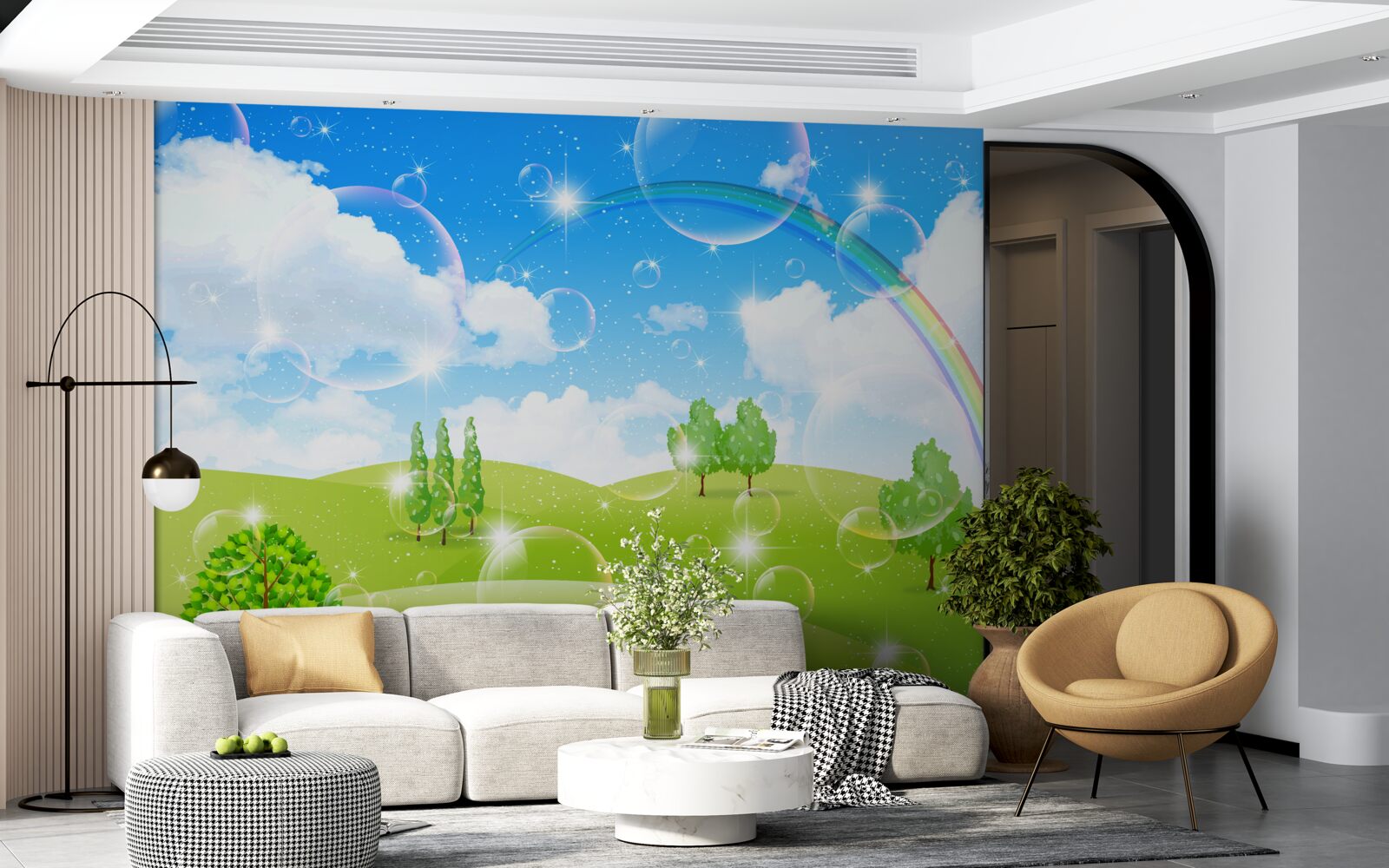 Fototapeta letnie pola z zielonymi drzewami