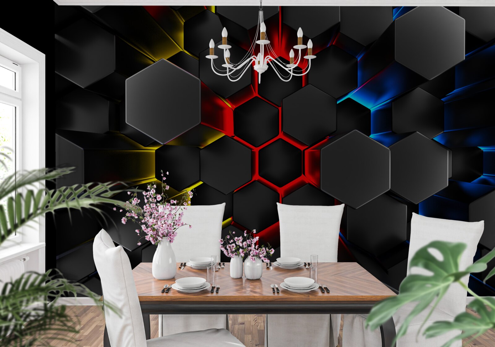 Fototapeta czarne postacie w świetle wielobarwnych świateł