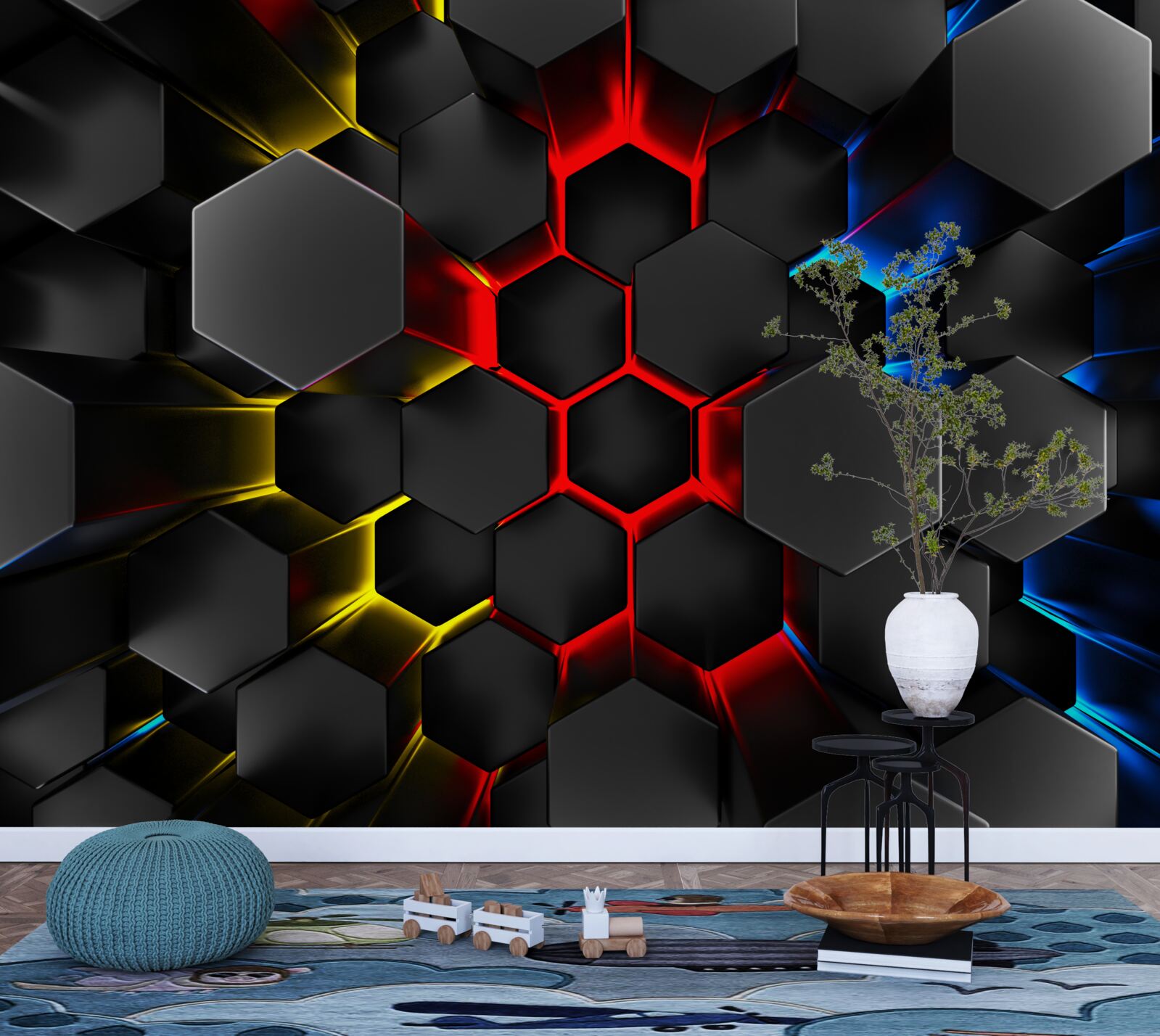 Fototapeta czarne postacie w świetle wielobarwnych świateł