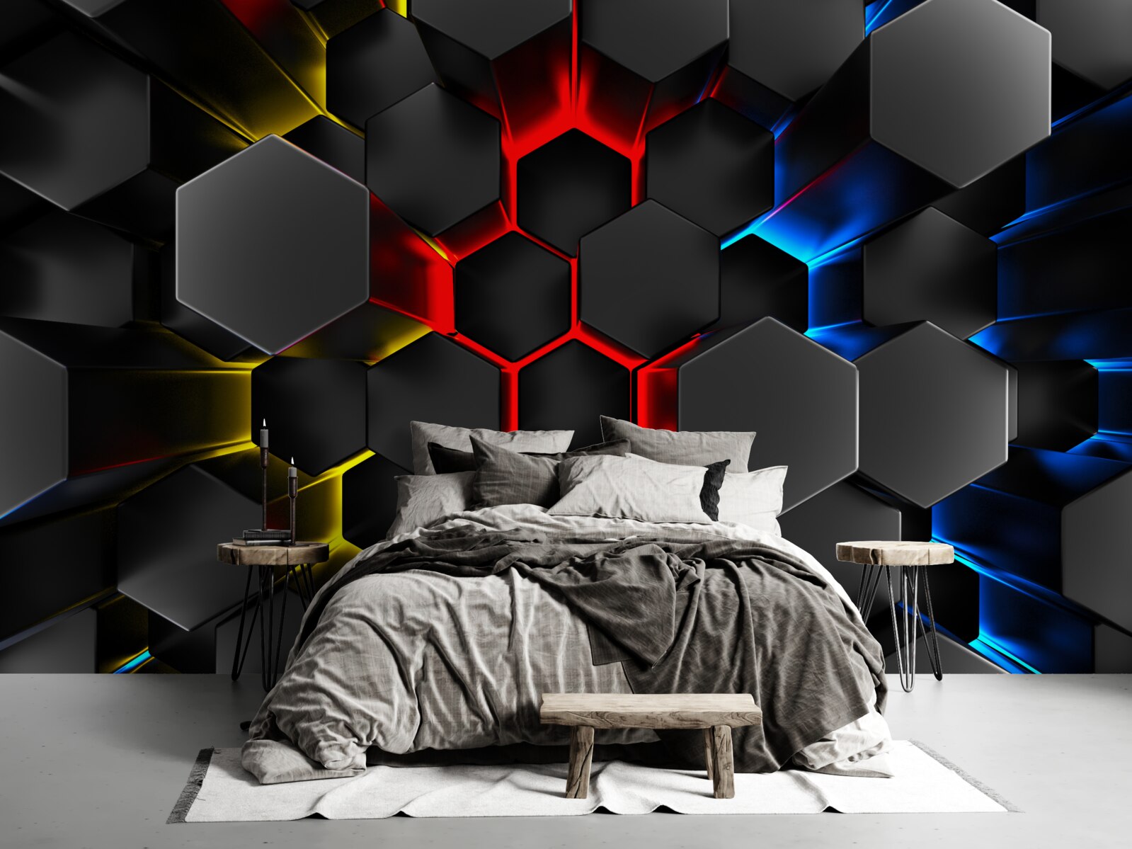 Fototapeta czarne postacie w świetle wielobarwnych świateł