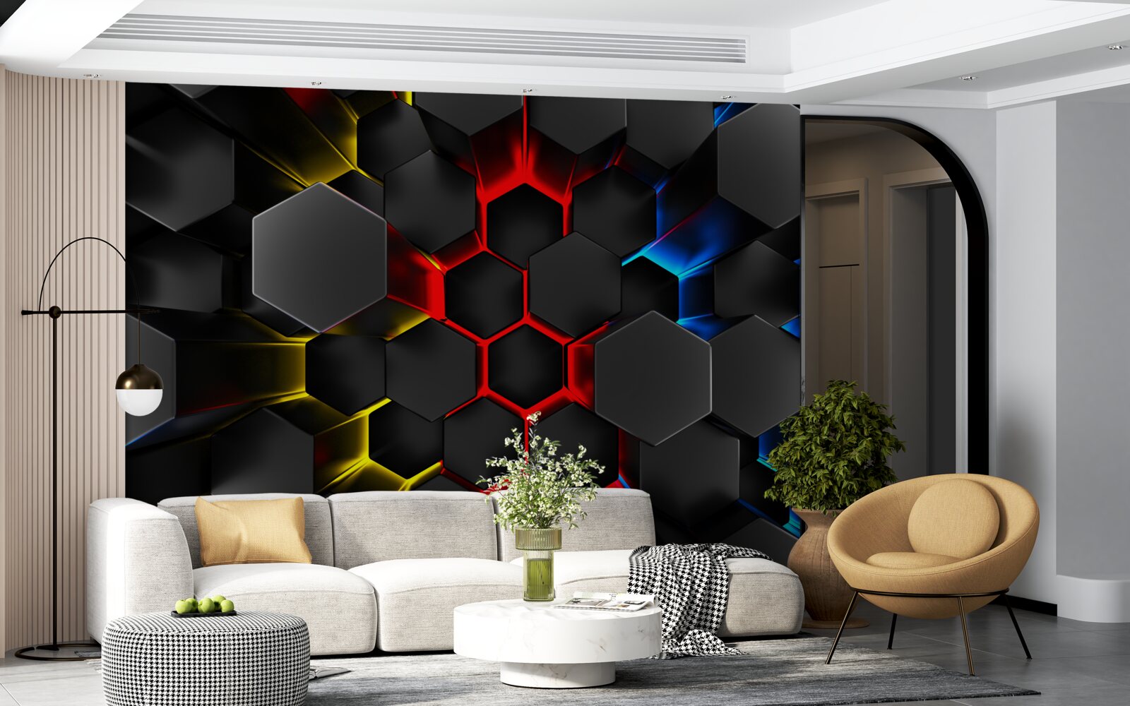 Fototapeta czarne postacie w świetle wielobarwnych świateł