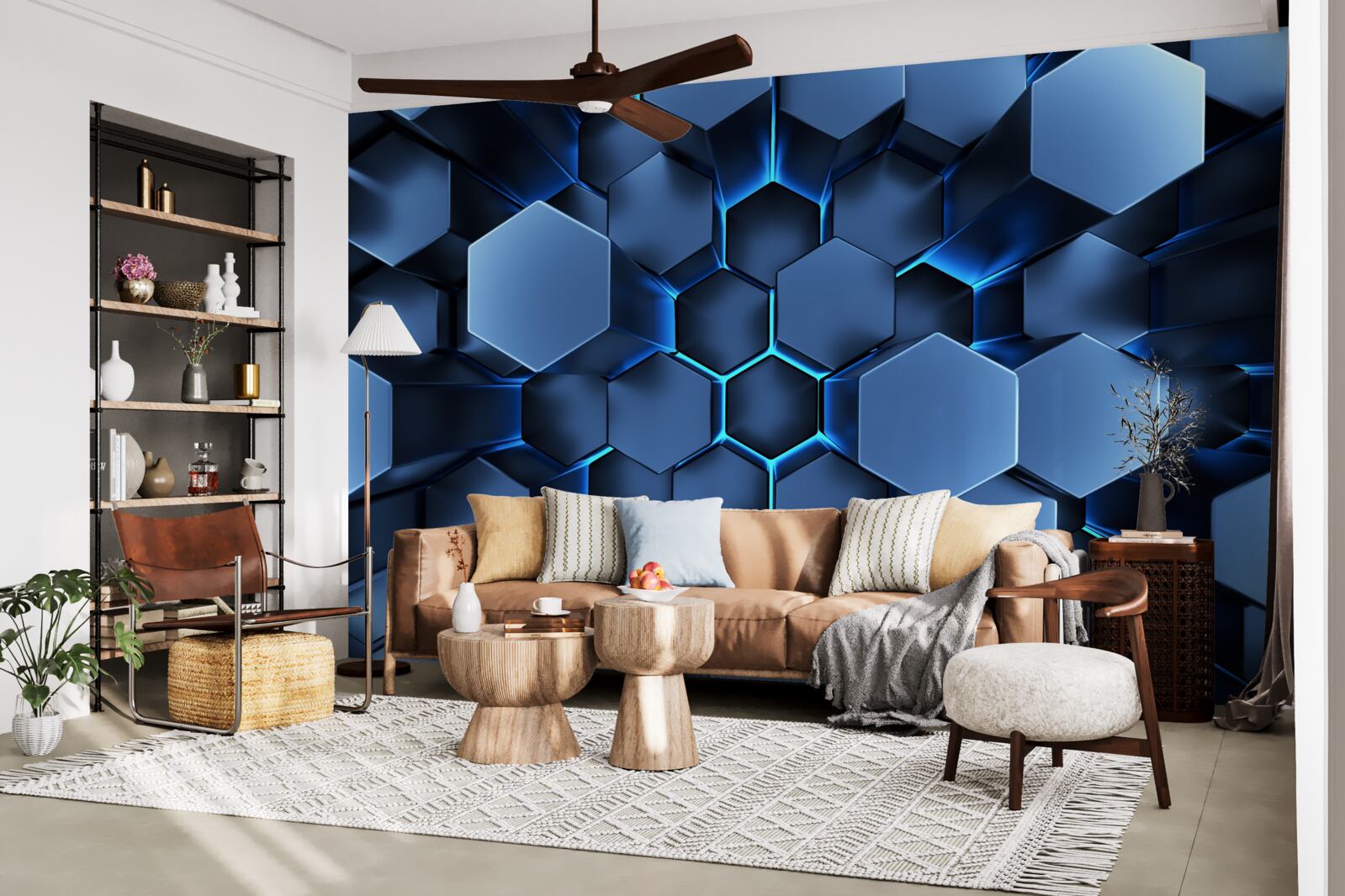 Fototapeta niebieskie pięciokąty są wolumetryczne