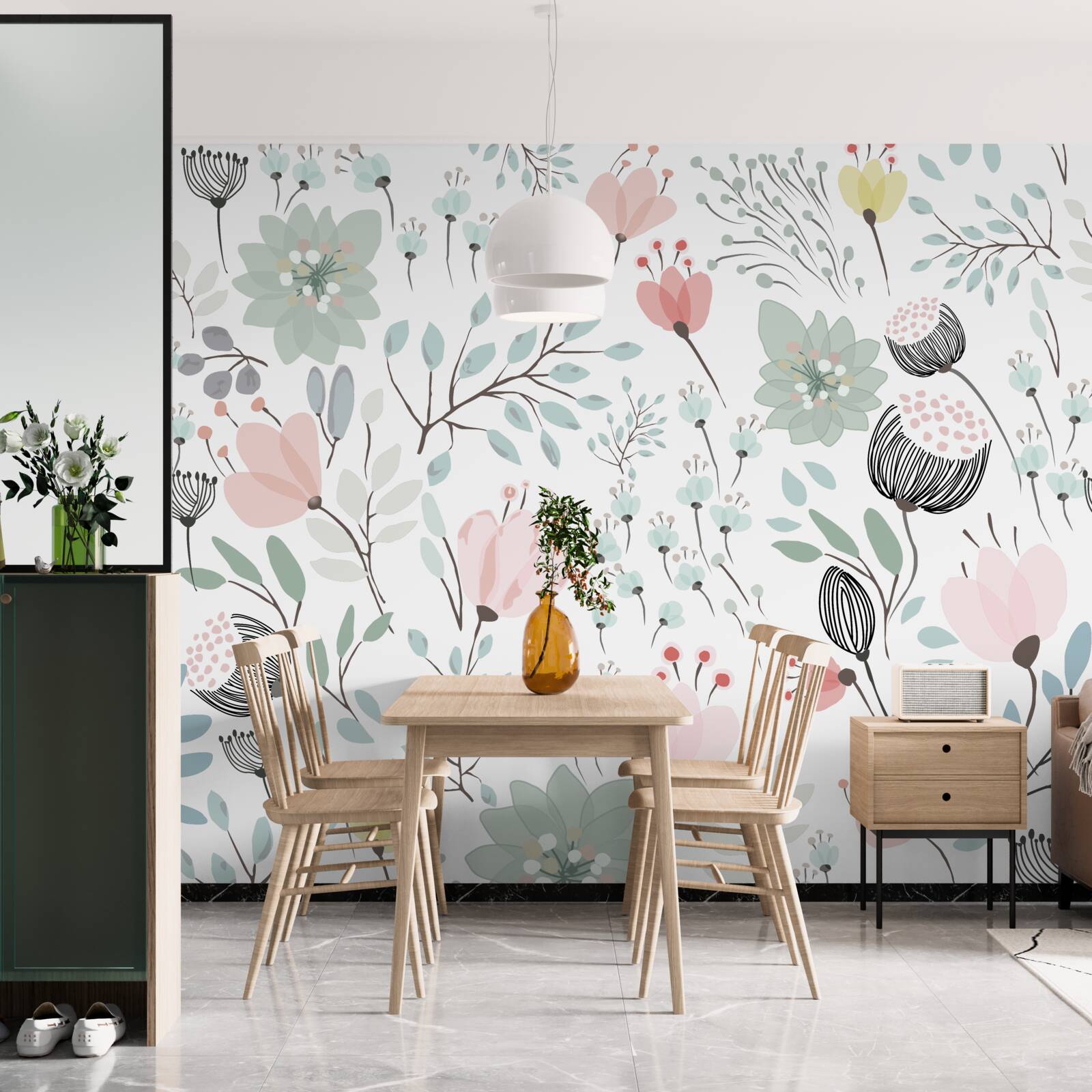 Fototapeta kwiaty w odcieniach różu i zieleni