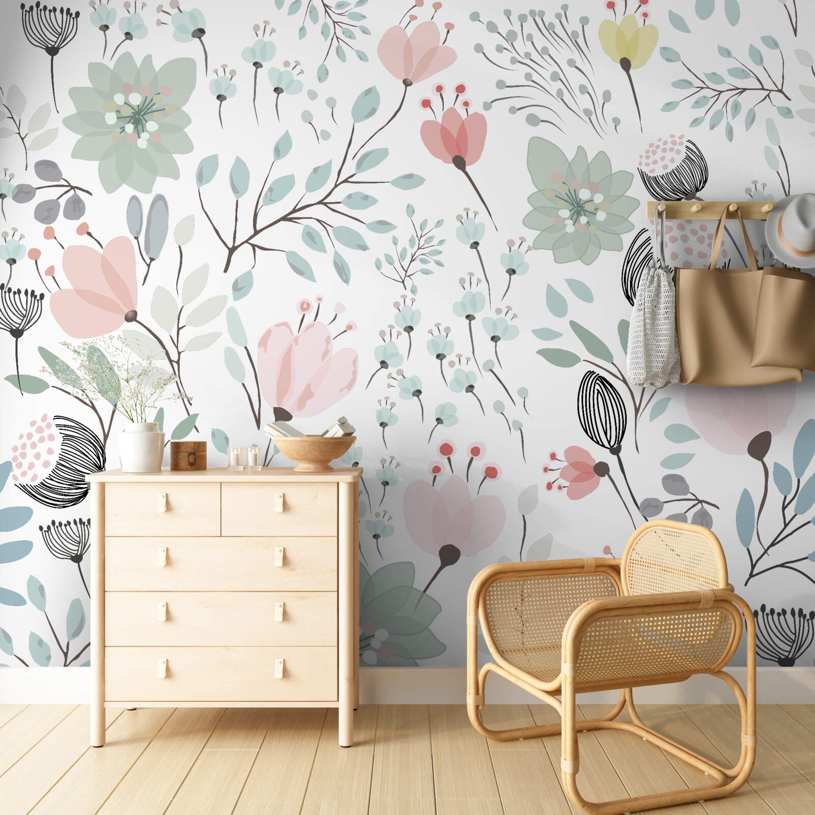 Fototapeta kwiaty w odcieniach różu i zieleni