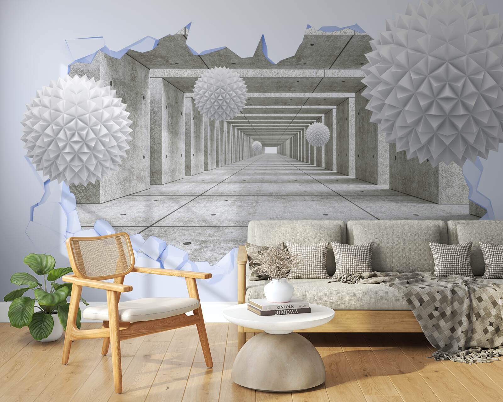 Fototapeta ostry tunel z pływającymi kulami