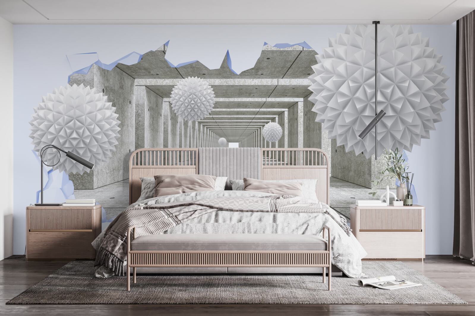 Fototapeta ostry tunel z pływającymi kulami