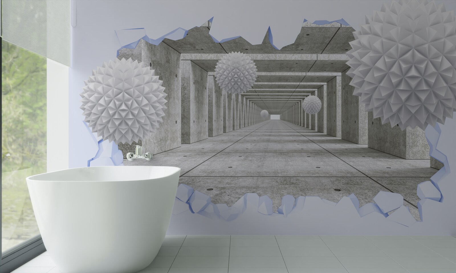 Fototapeta ostry tunel z pływającymi kulami