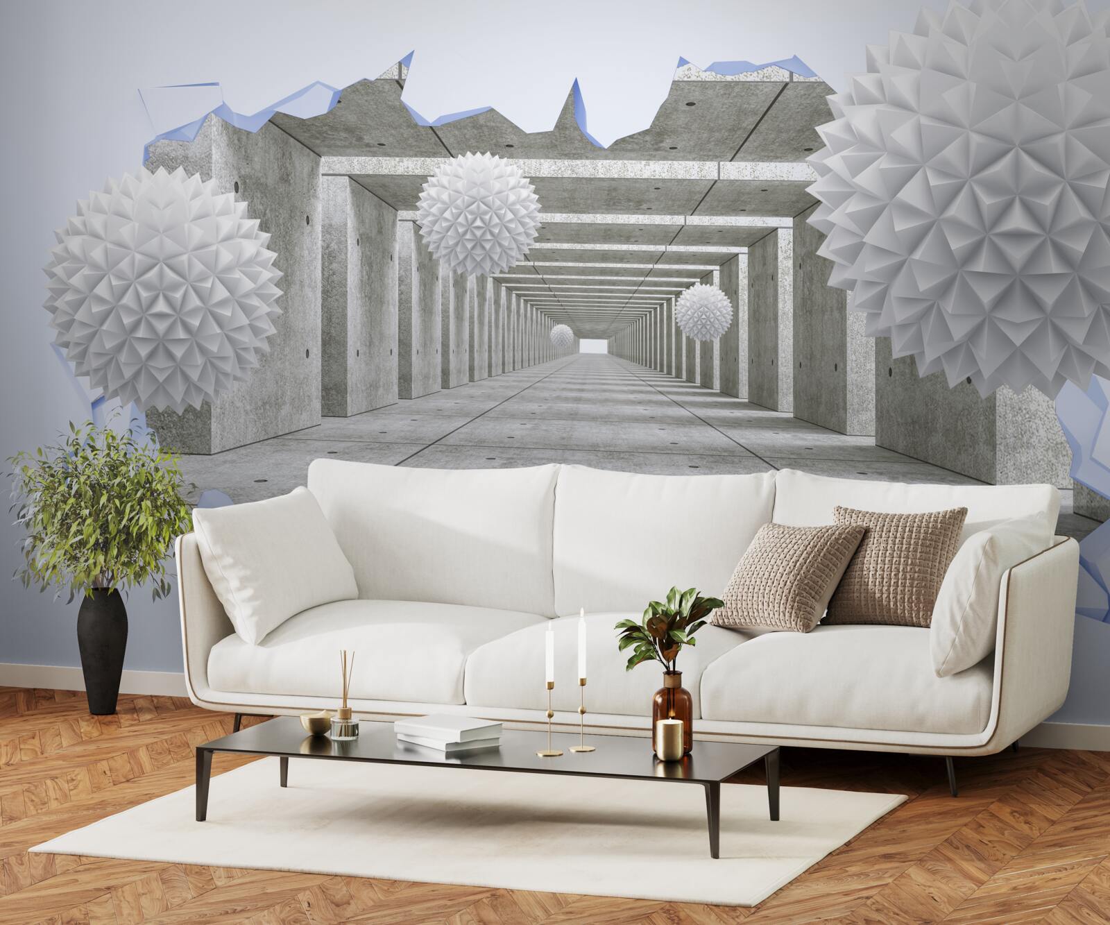 Fototapeta ostry tunel z pływającymi kulami