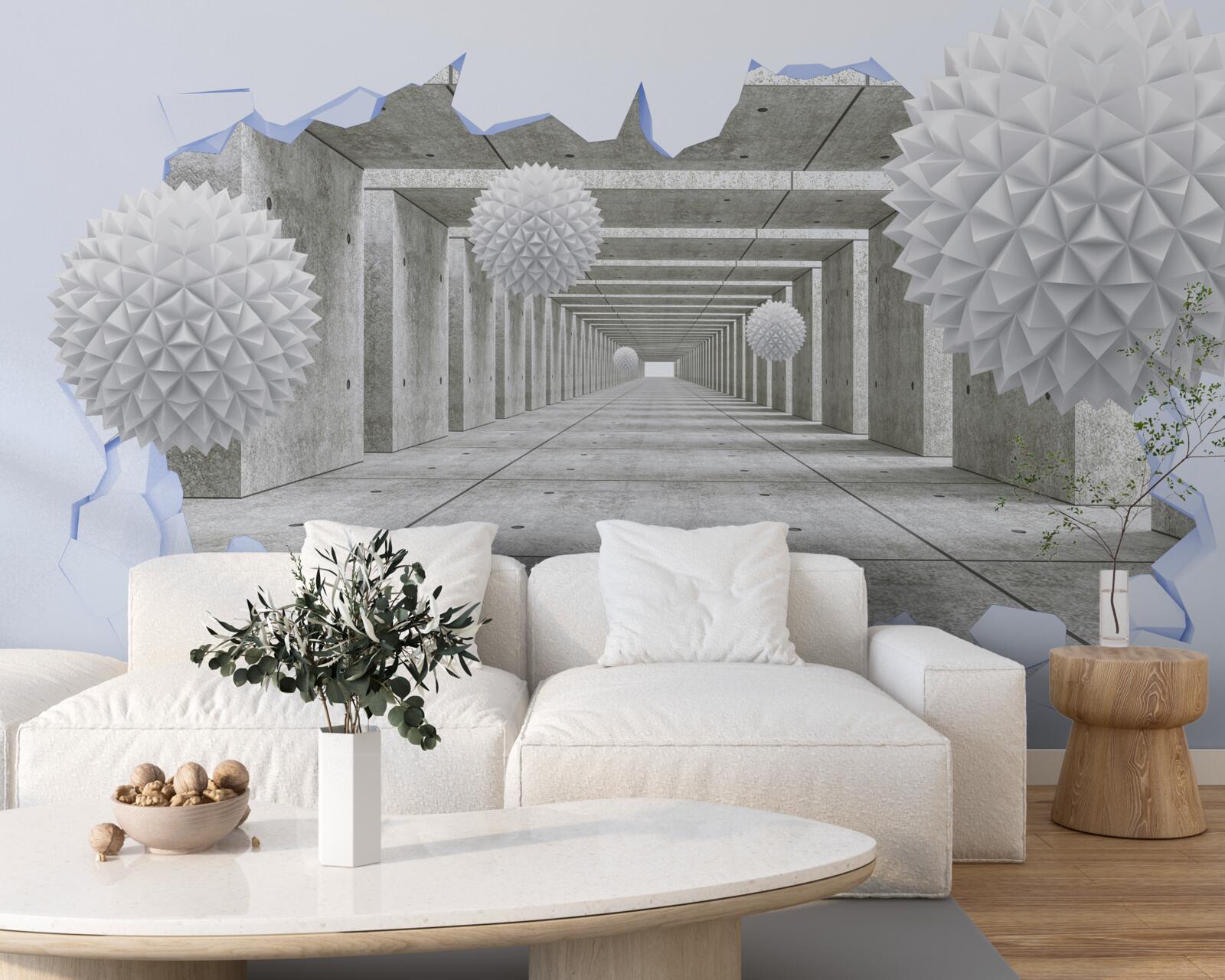 Fototapeta ostry tunel z pływającymi kulami