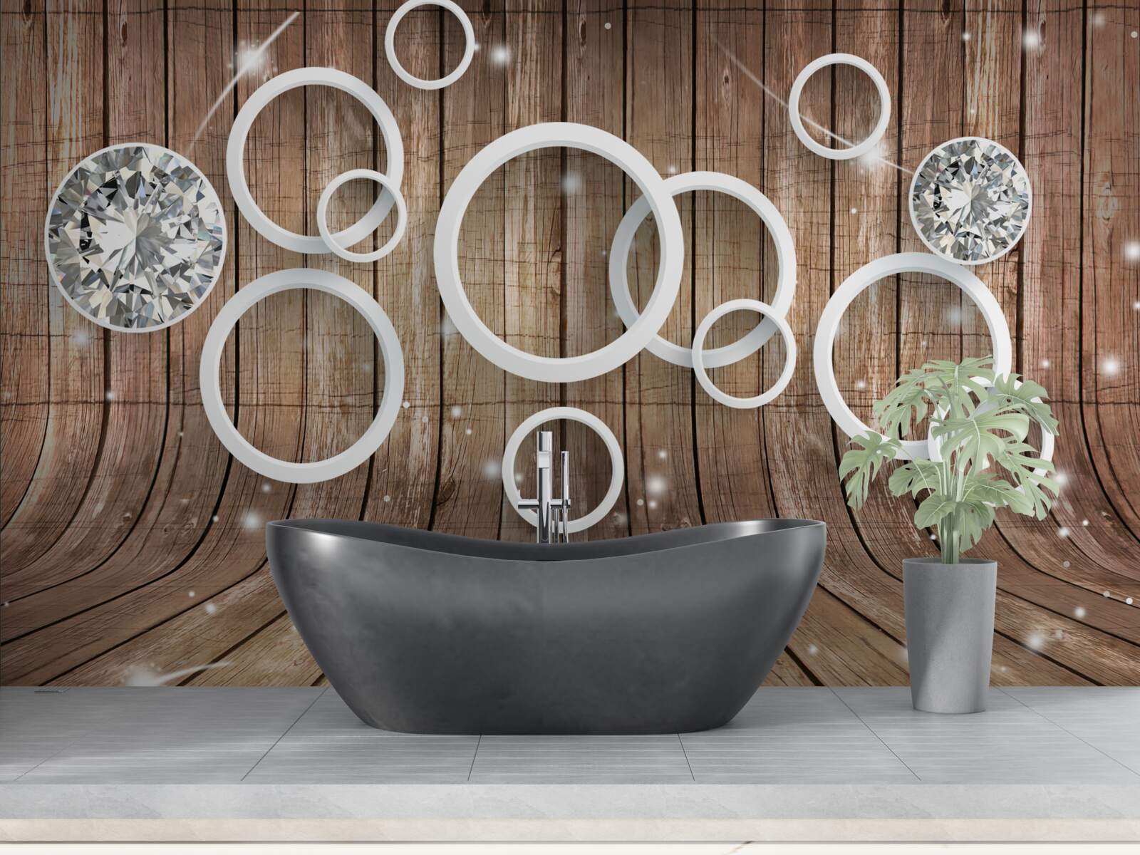 Fototapeta tekstura drewna i białe kółka