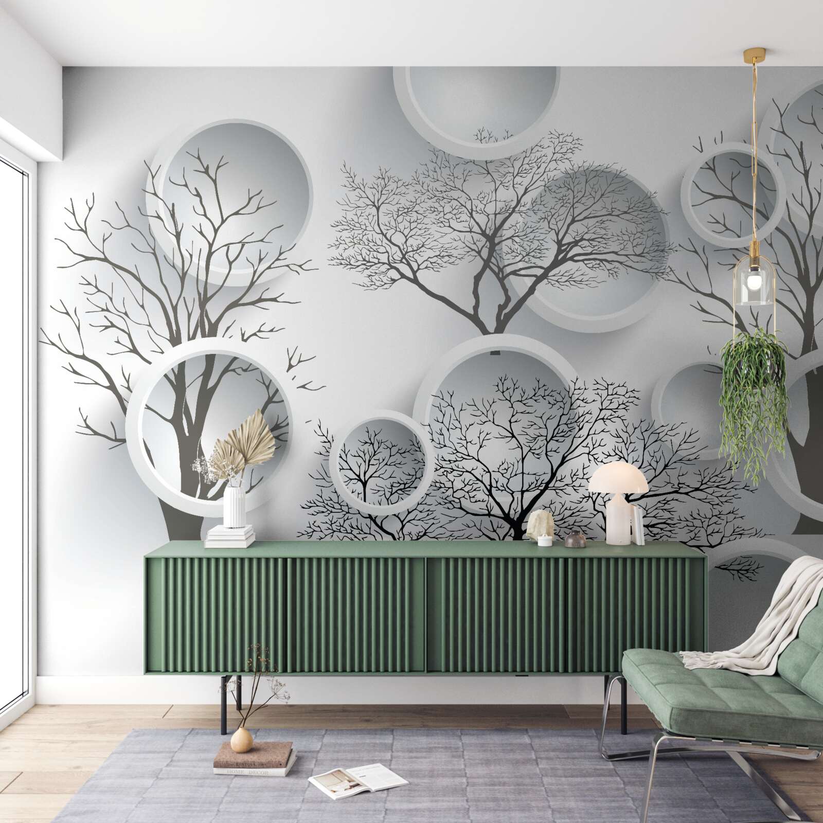 Fototapeta białe kółka i drzewa