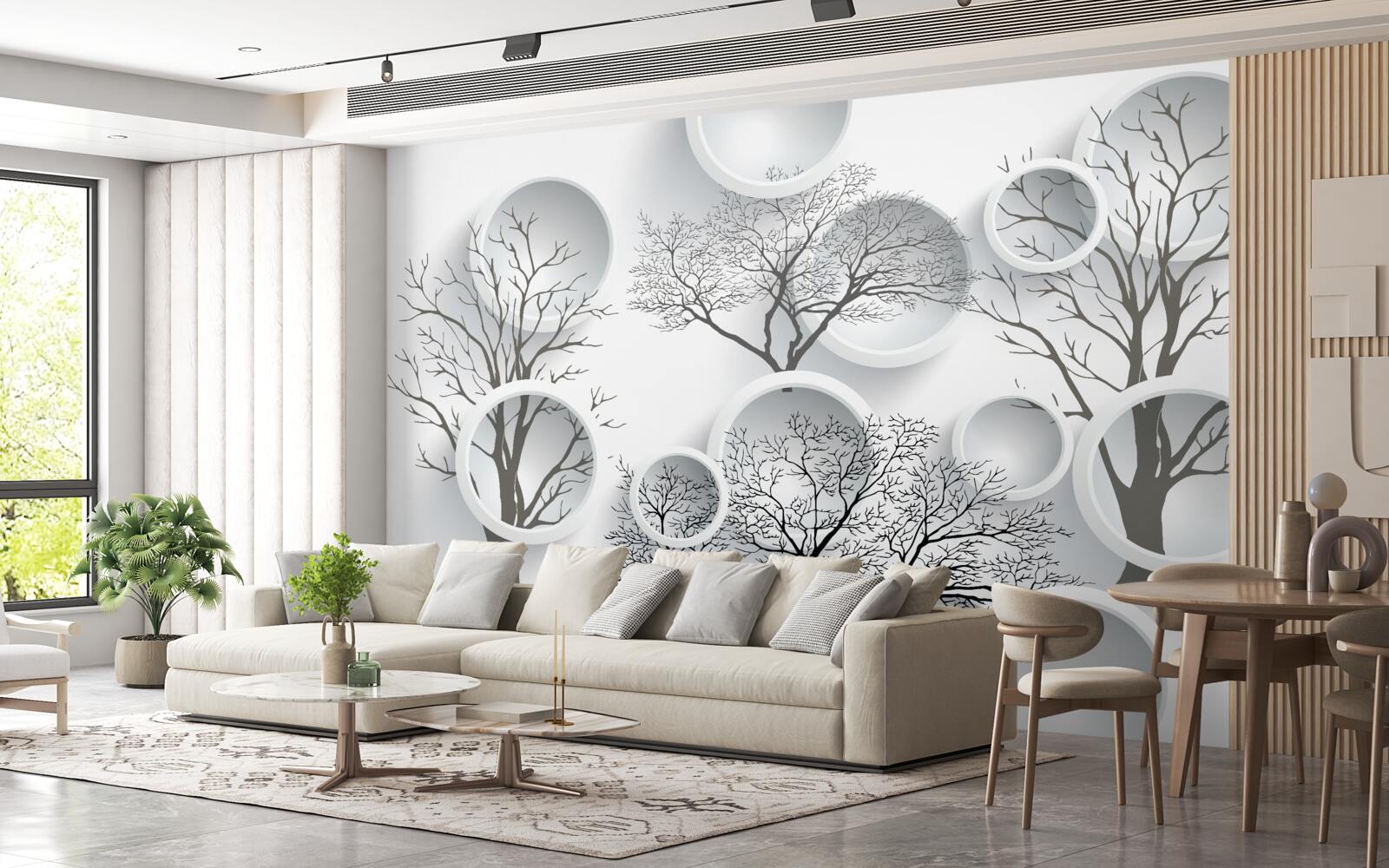 Fototapeta białe kółka i drzewa