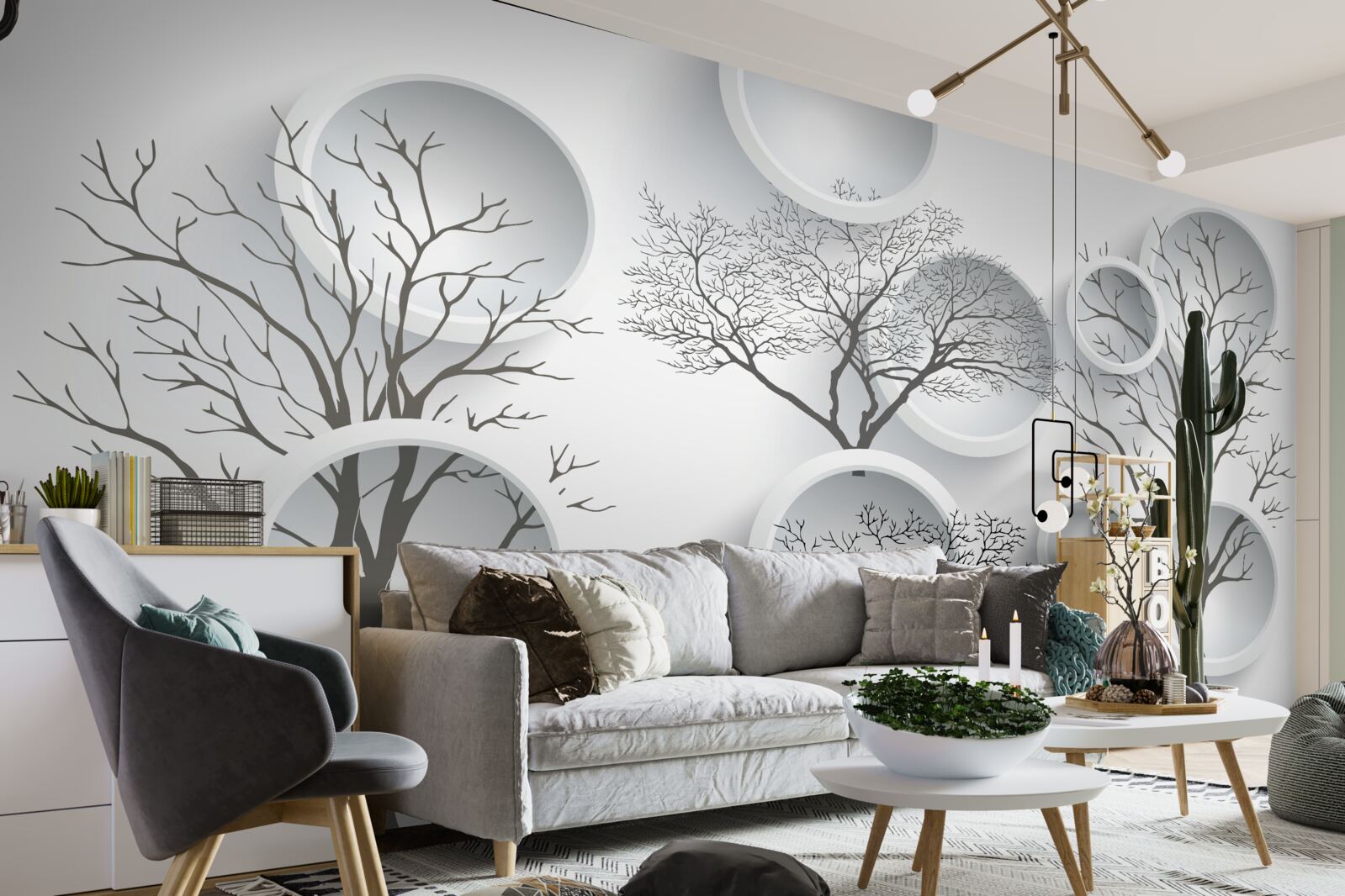 Fototapeta białe kółka i drzewa