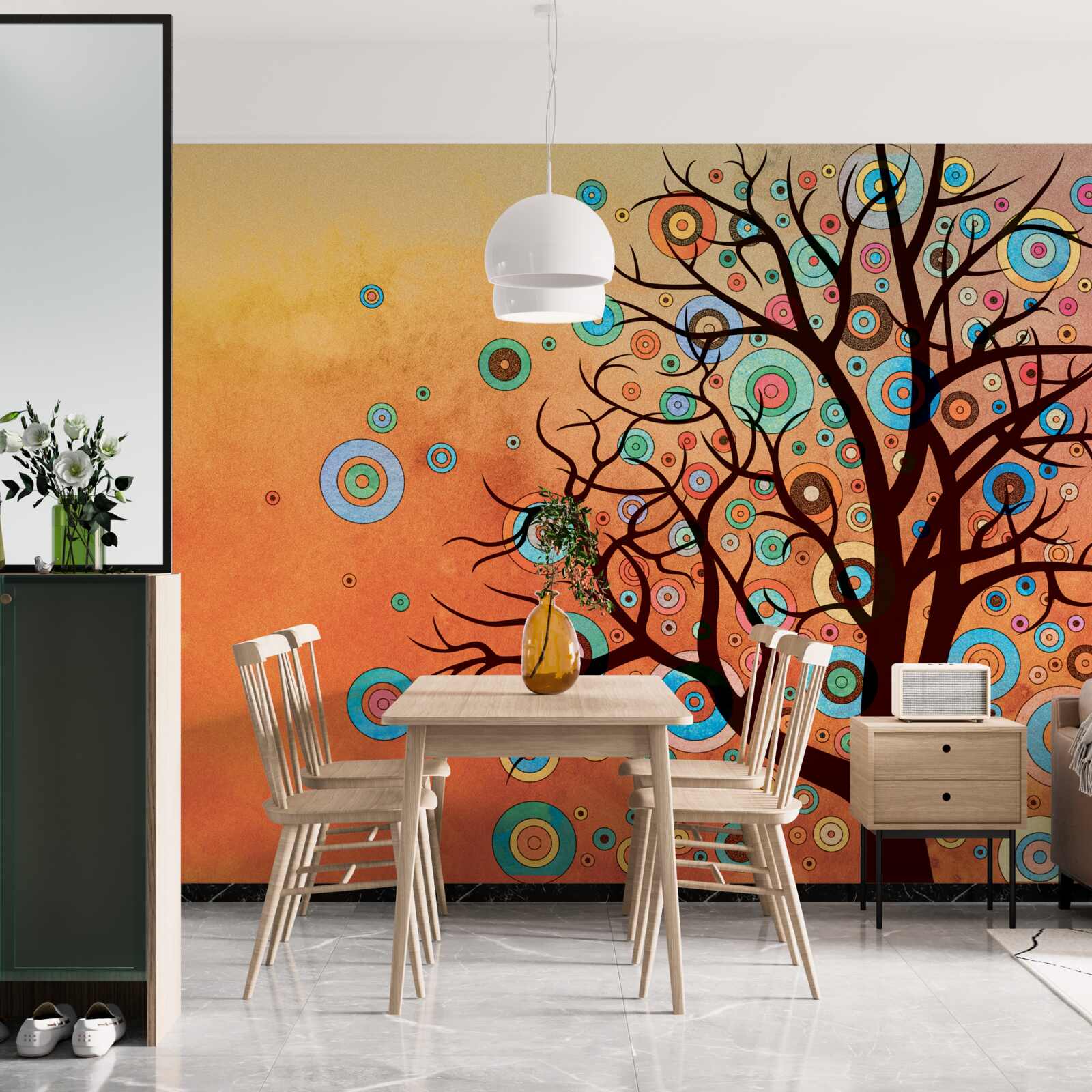 Fototapeta drzewo w abstrakcyjnym stylu na tle zachodu słońca