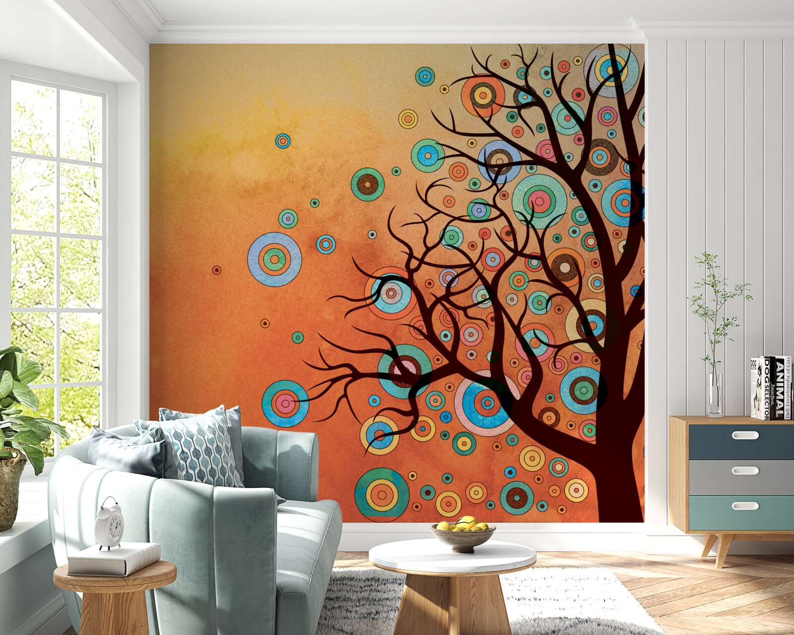 Fototapeta drzewo w abstrakcyjnym stylu na tle zachodu słońca