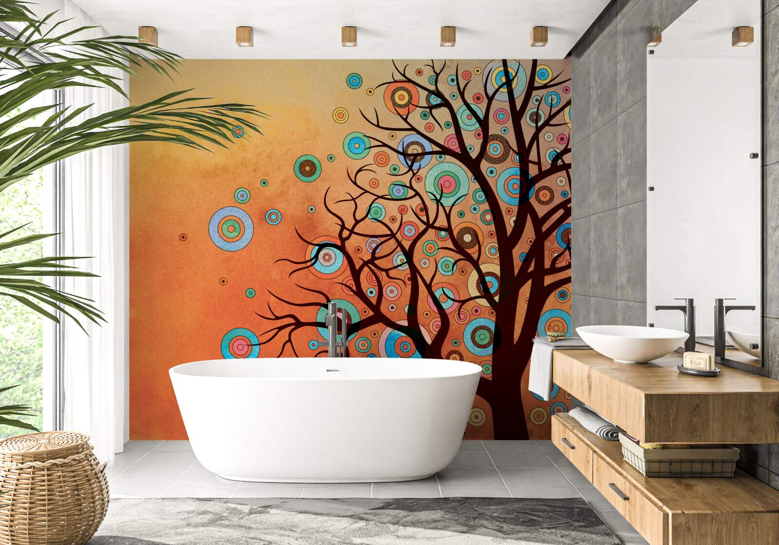 Fototapeta drzewo w abstrakcyjnym stylu na tle zachodu słońca