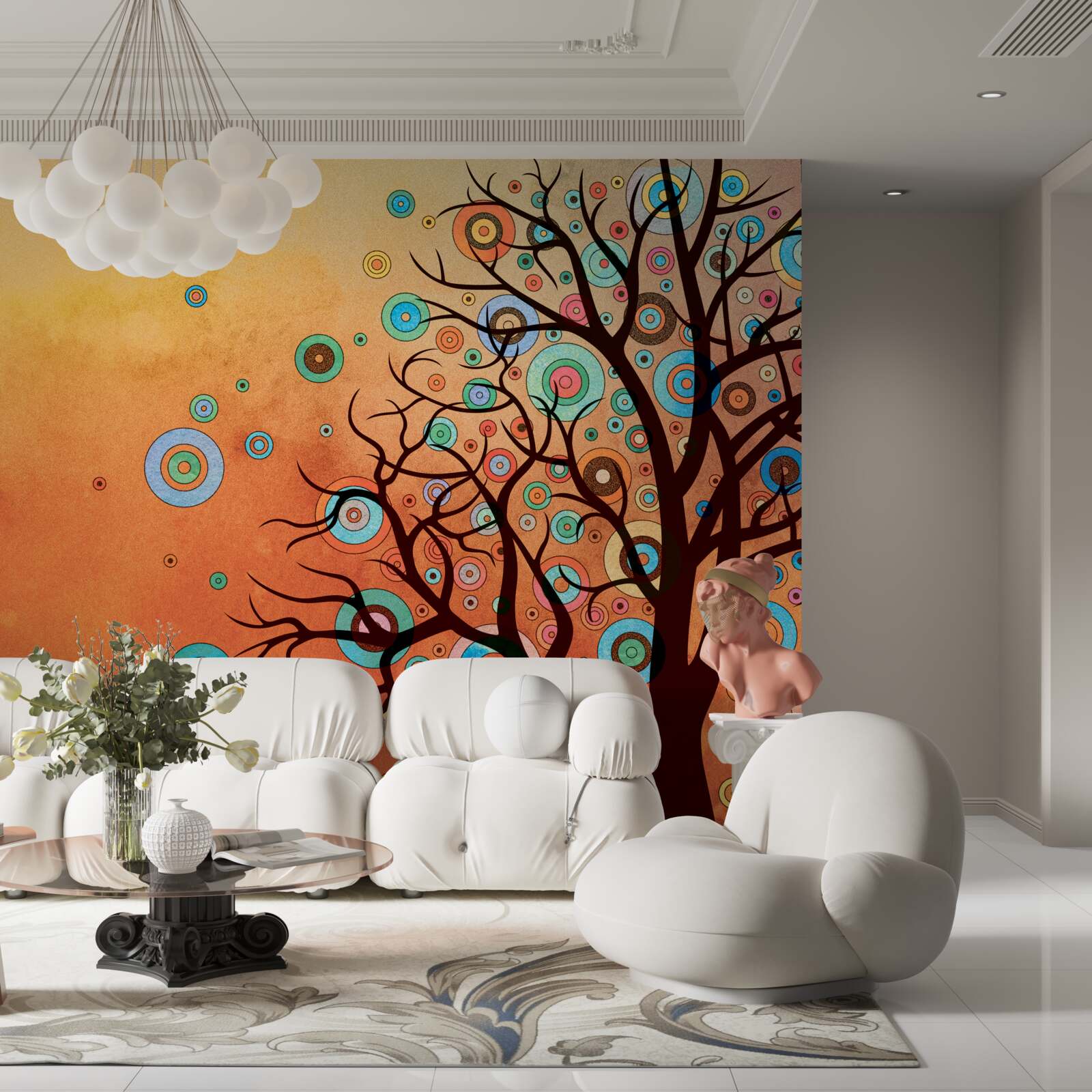 Fototapeta drzewo w abstrakcyjnym stylu na tle zachodu słońca