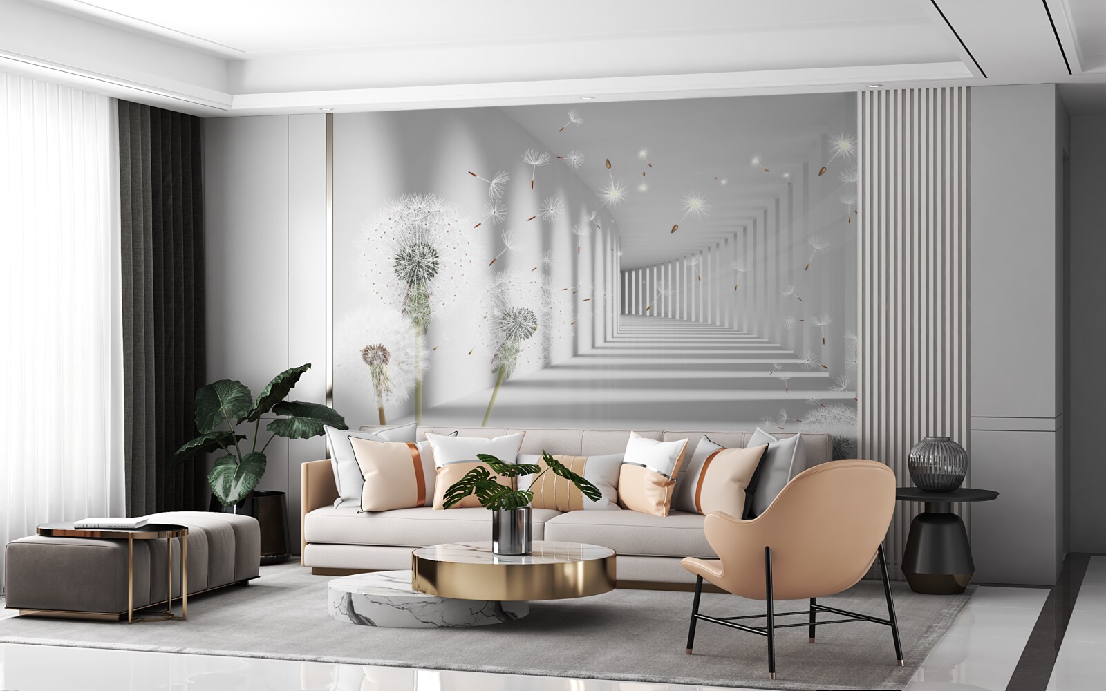 Fototapeta niekończący się tunel usiany mleczami