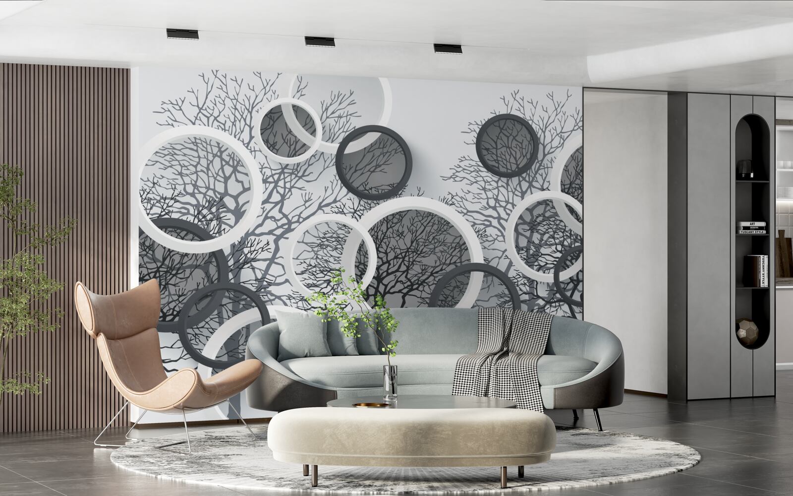 Fototapeta drzewa we mgle i okręgach