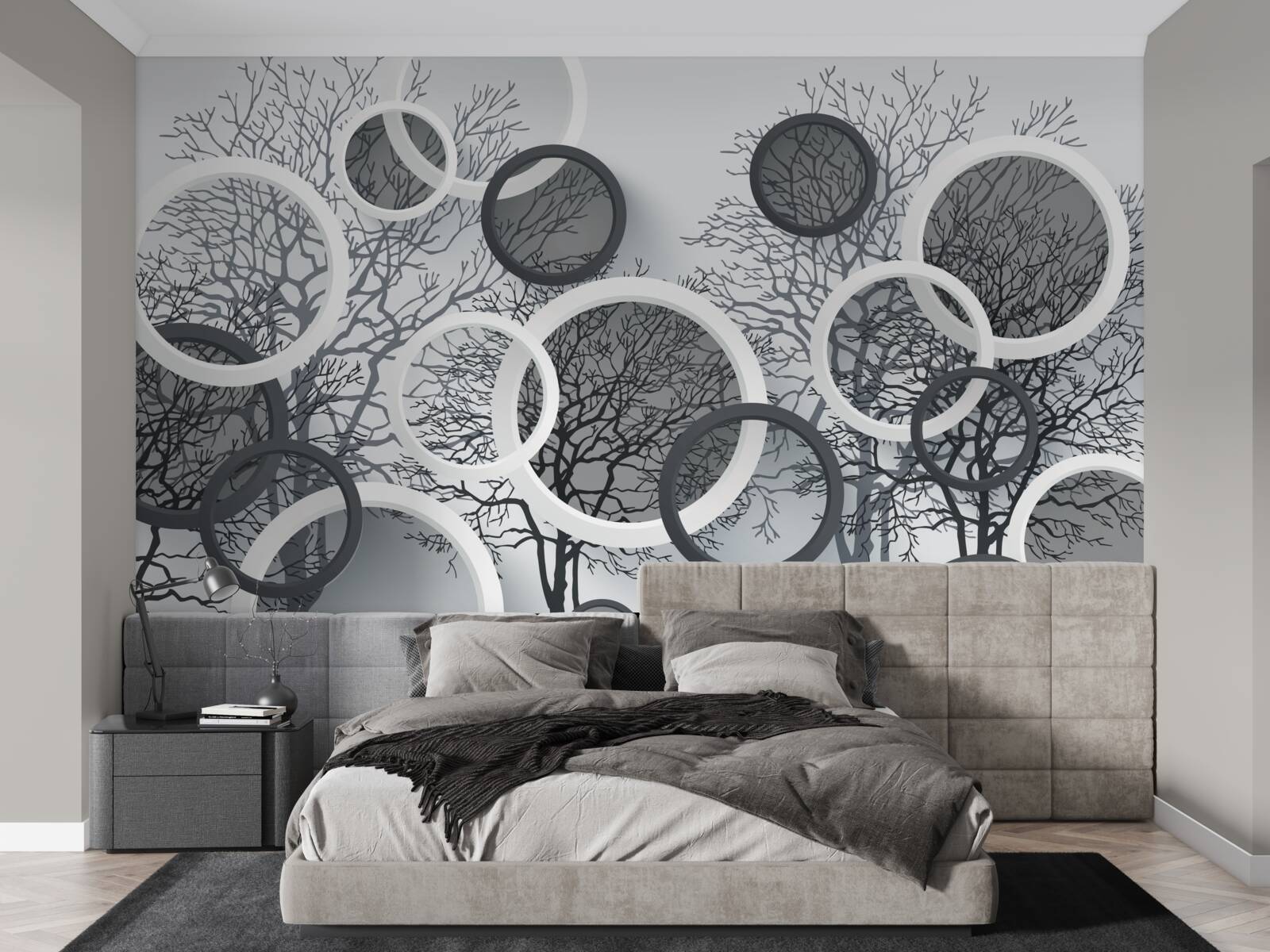 Fototapeta drzewa we mgle i okręgach