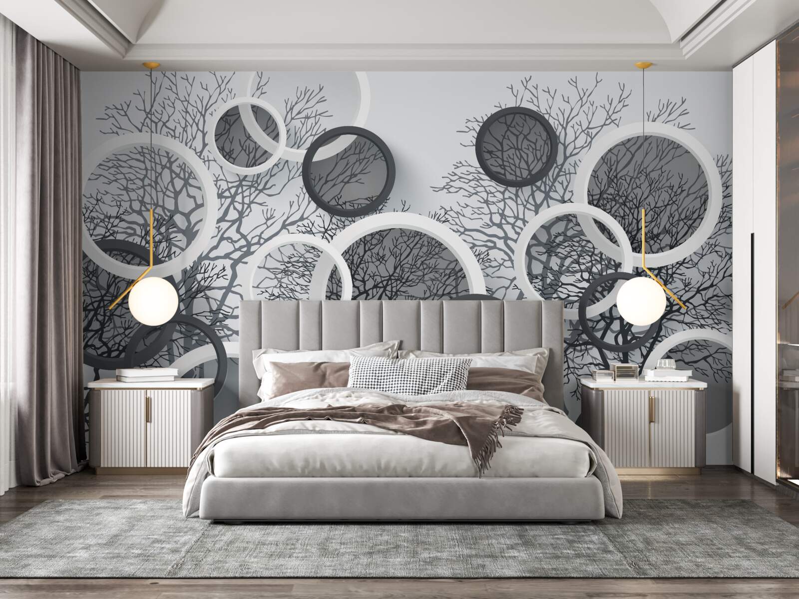 Fototapeta drzewa we mgle i okręgach