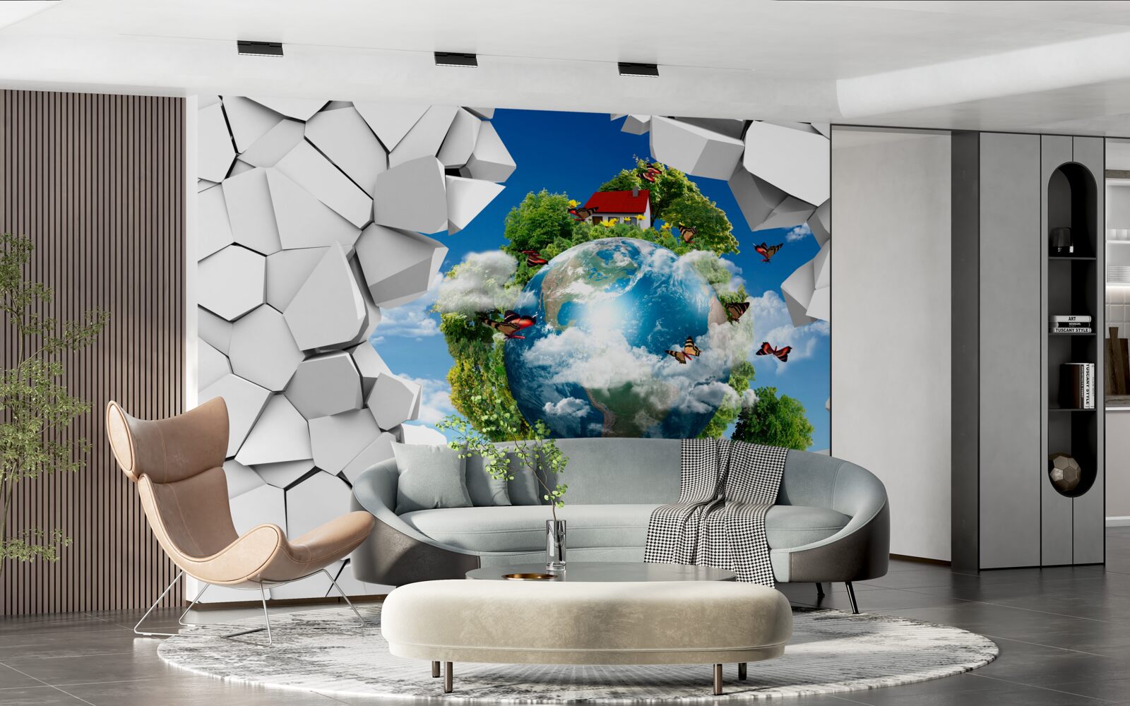 Fototapeta Ściana z kamienia i planeta pokryta zielenią