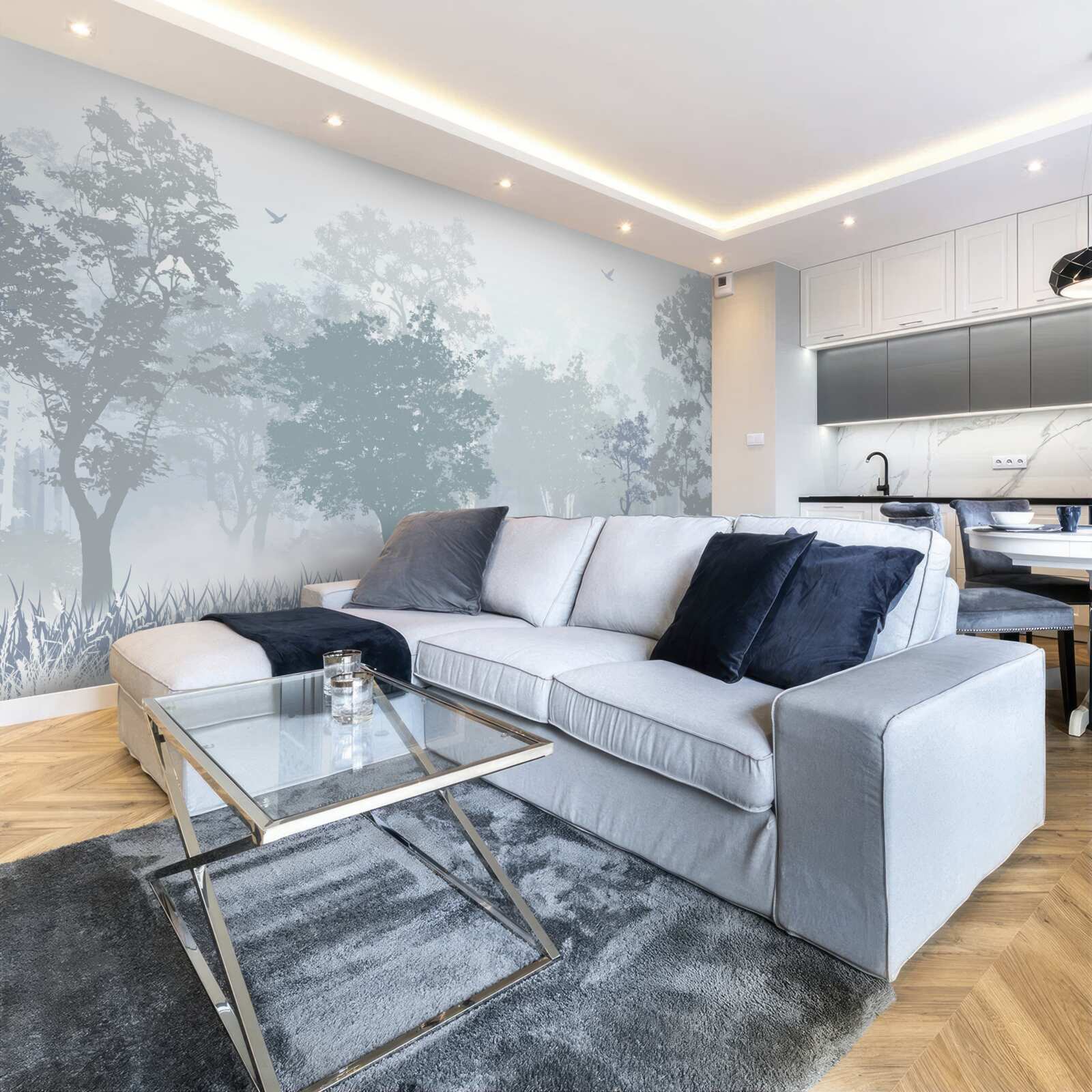 Fototapeta poranny las spowity mgłą