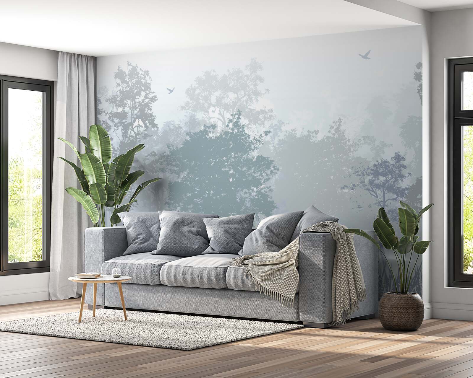 Fototapeta poranny las spowity mgłą