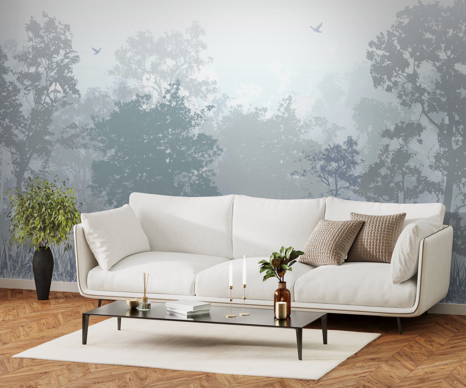 Fototapeta poranny las spowity mgłą