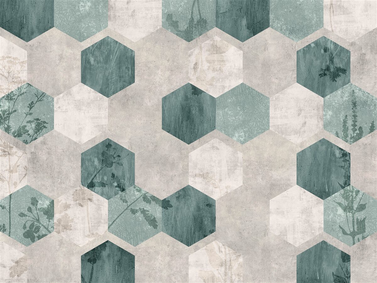 Fototapeta liście z wzorami w postaci abstrakcyjnych pięciokątów