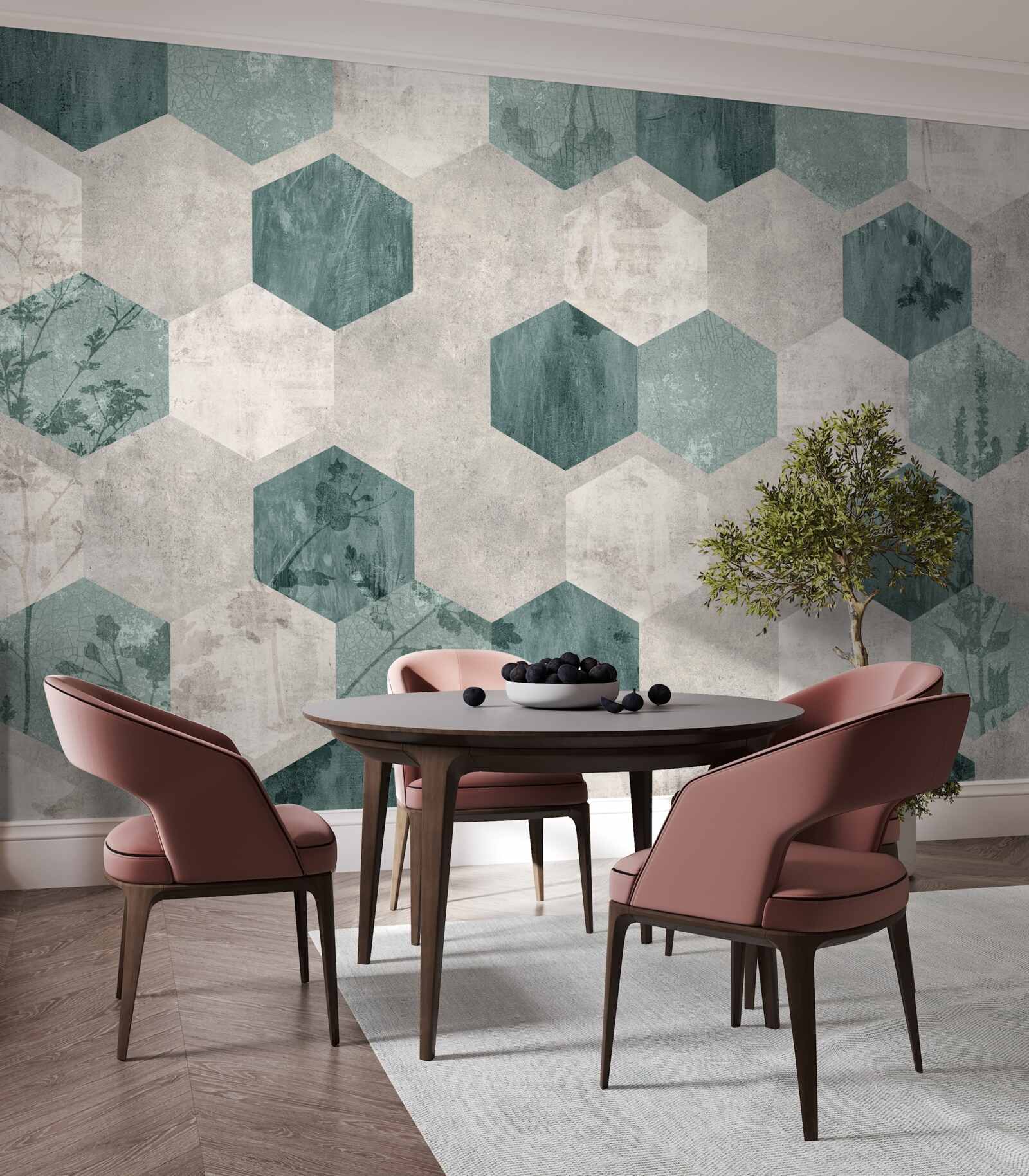 Fototapeta liście z wzorami w postaci abstrakcyjnych pięciokątów