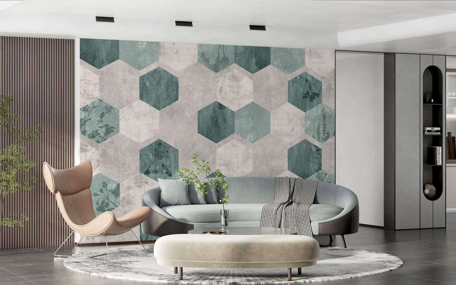 Fototapeta liście z wzorami w postaci abstrakcyjnych pięciokątów