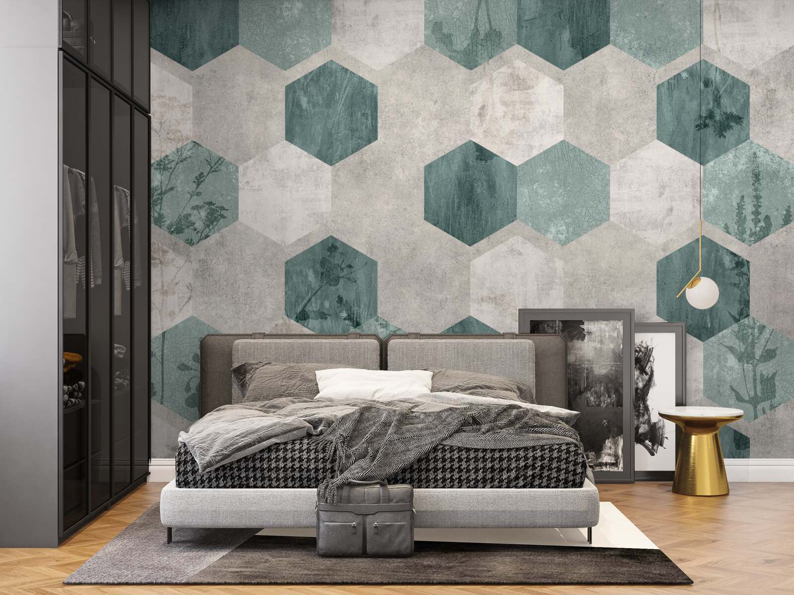 Fototapeta liście z wzorami w postaci abstrakcyjnych pięciokątów