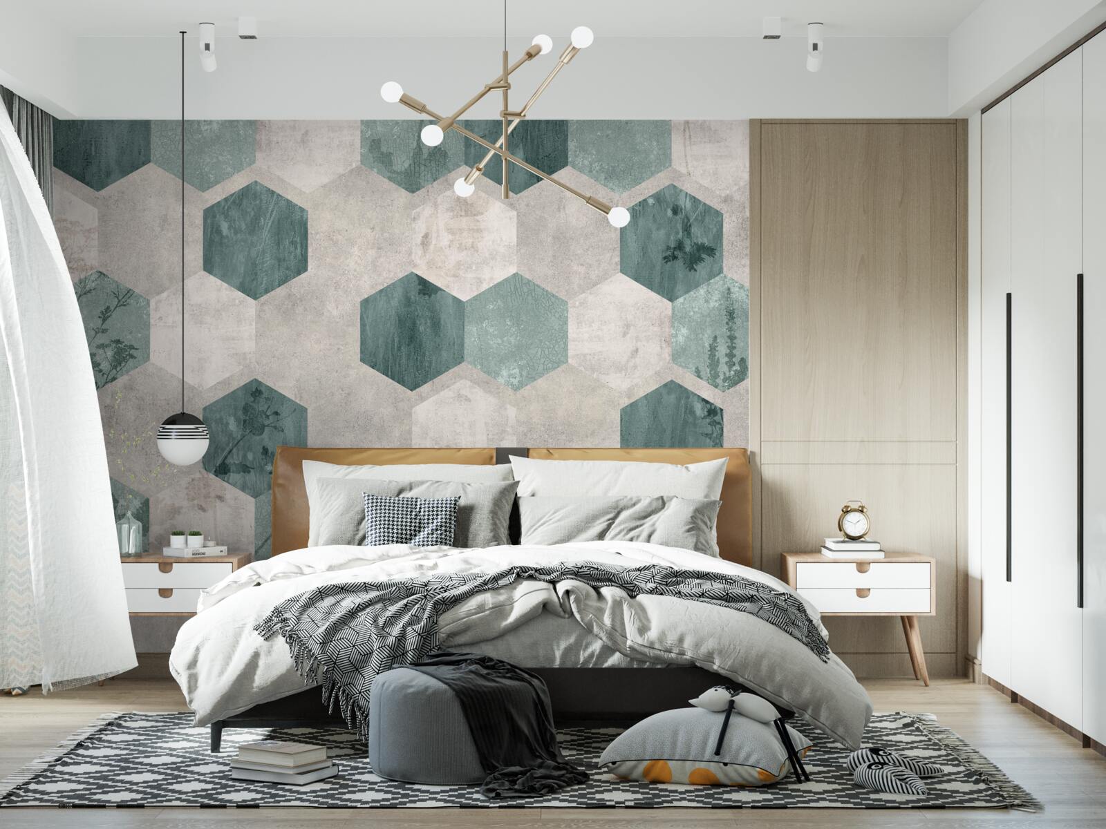 Fototapeta liście z wzorami w postaci abstrakcyjnych pięciokątów