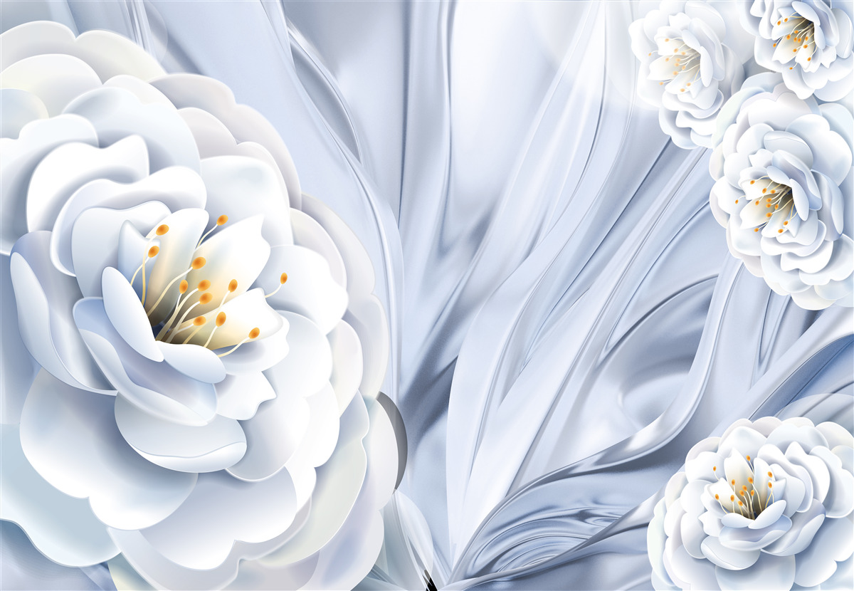 Fototapeta duże śnieżnobiałe pąki i zielone liście