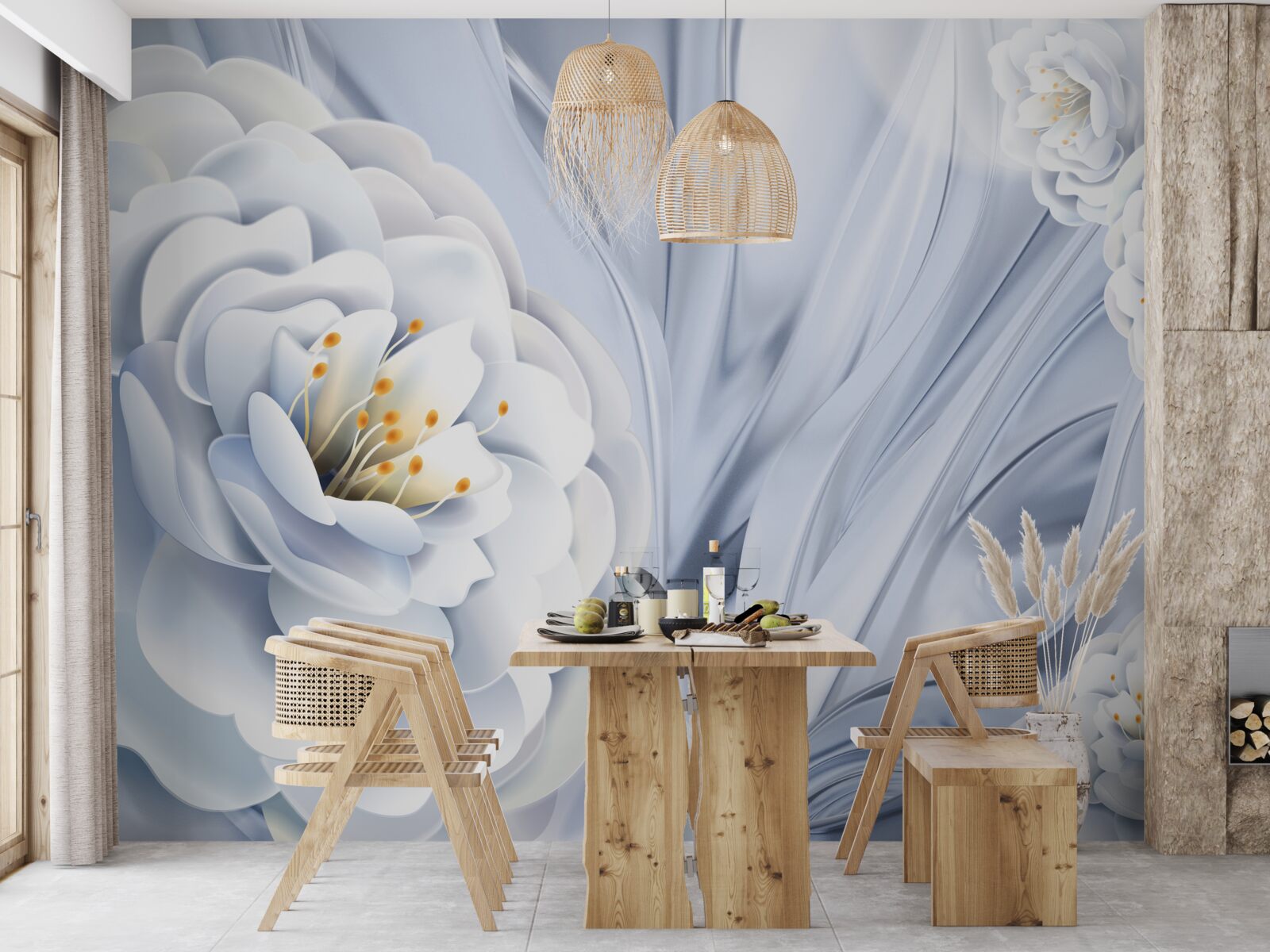 Fototapeta duże śnieżnobiałe pąki i zielone liście