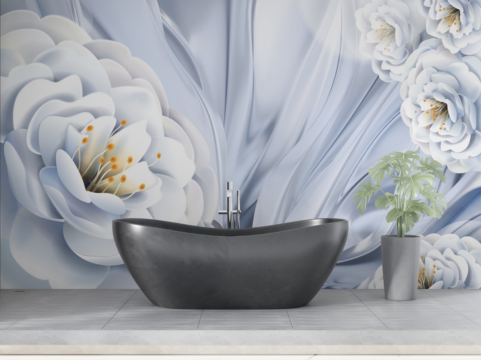 Fototapeta duże śnieżnobiałe pąki i zielone liście