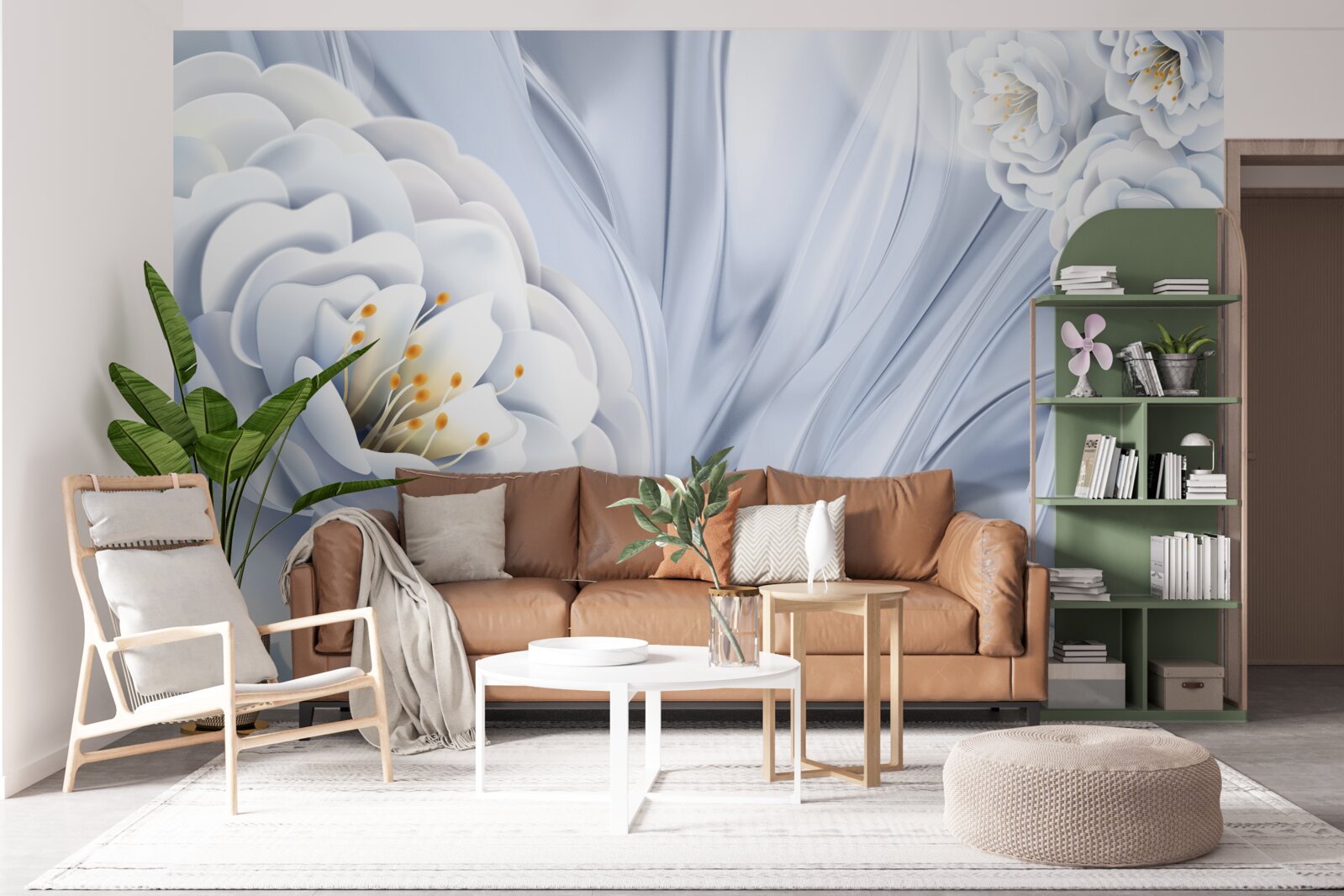 Fototapeta duże śnieżnobiałe pąki i zielone liście