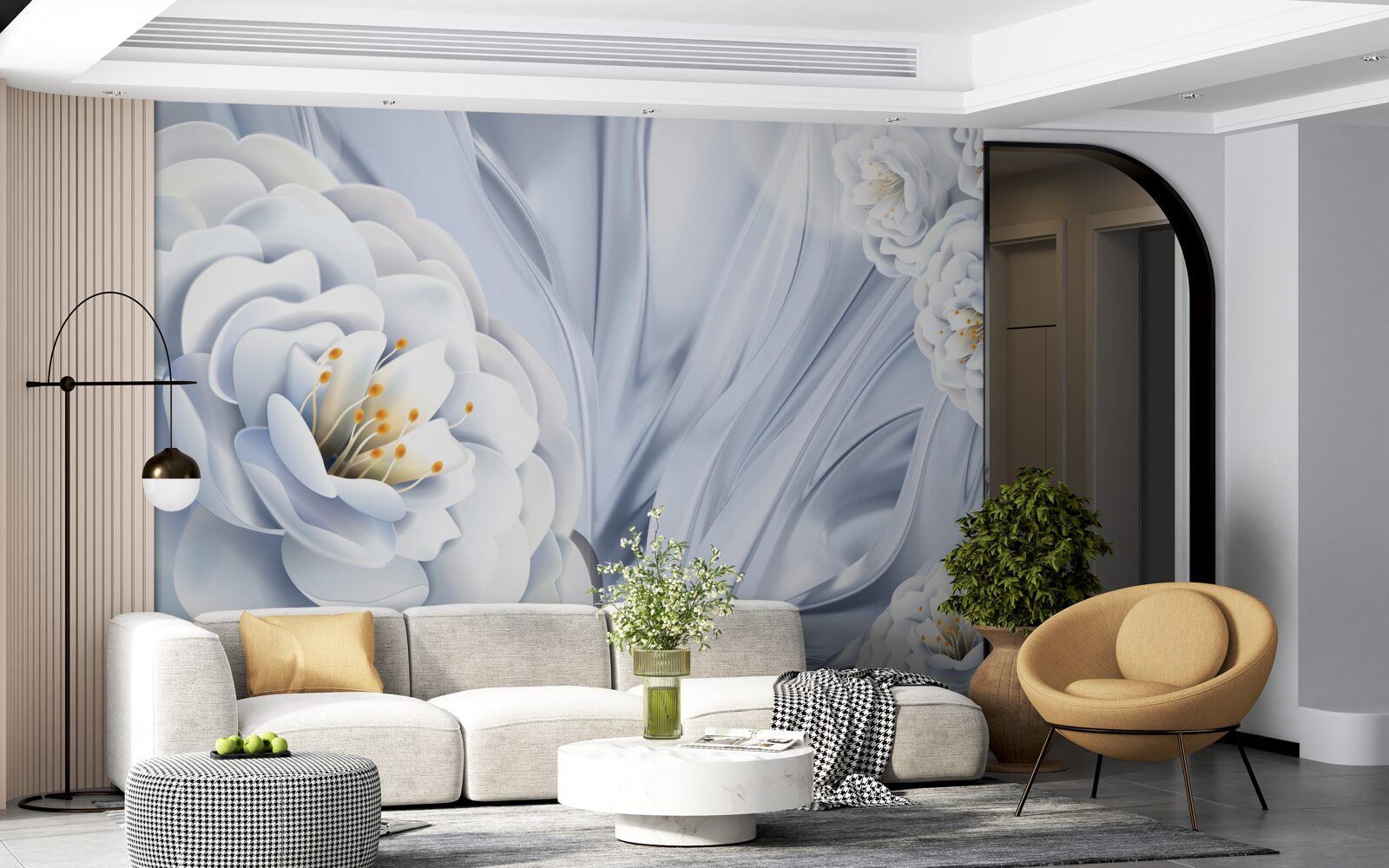 Fototapeta duże śnieżnobiałe pąki i zielone liście