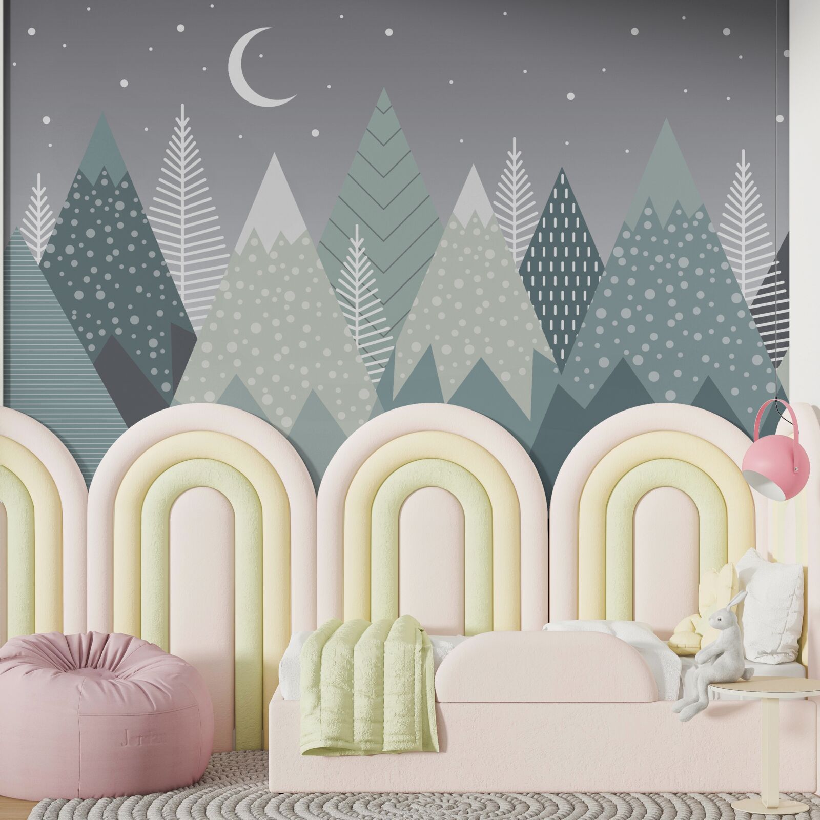 Fototapeta las drzew iglastych w świetle księżyca